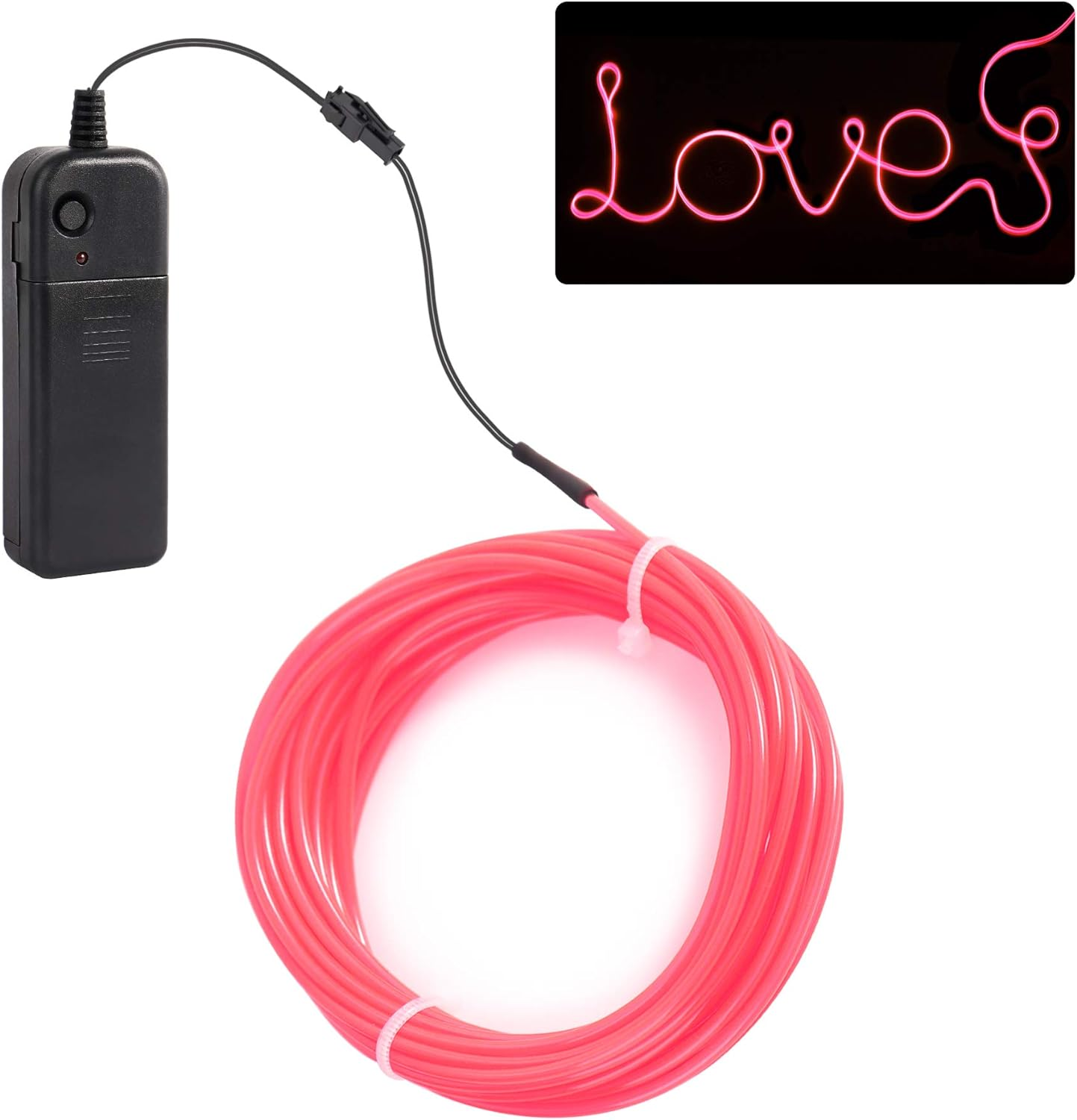 EL Wire Light, 16.4Ft/5M Portable Battery Pack Neon Lights Strip 360&deg; Cuttable Glowing Rope Lights for Parties, Halloween, DIY Decoration(Pink)