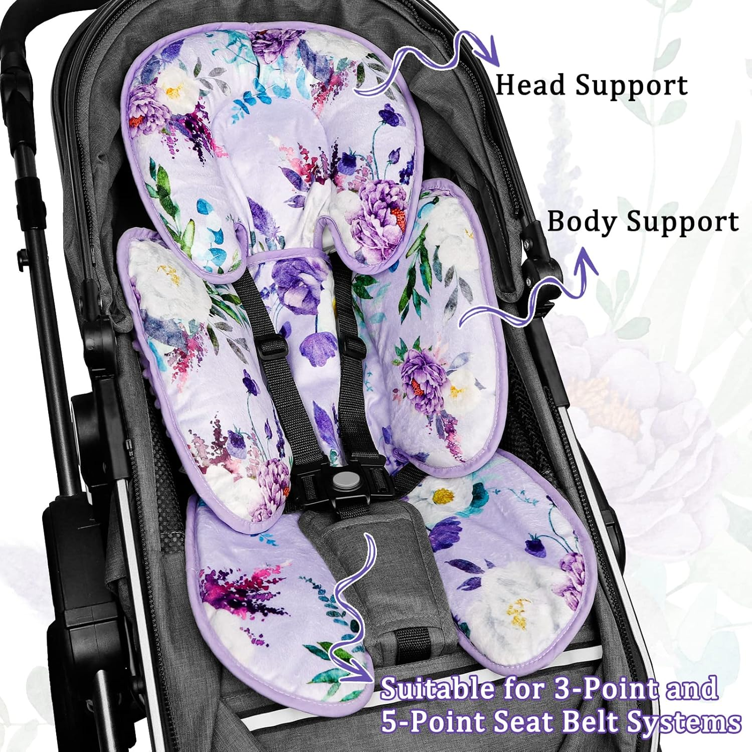 CARUILI Infant Super Soft Infant Cushion Insert Pillow 2 in 1 Body Support for Newborn Girl Baby Cushion for Stroller, Bouncer, Purple Floral - Animals image number 2