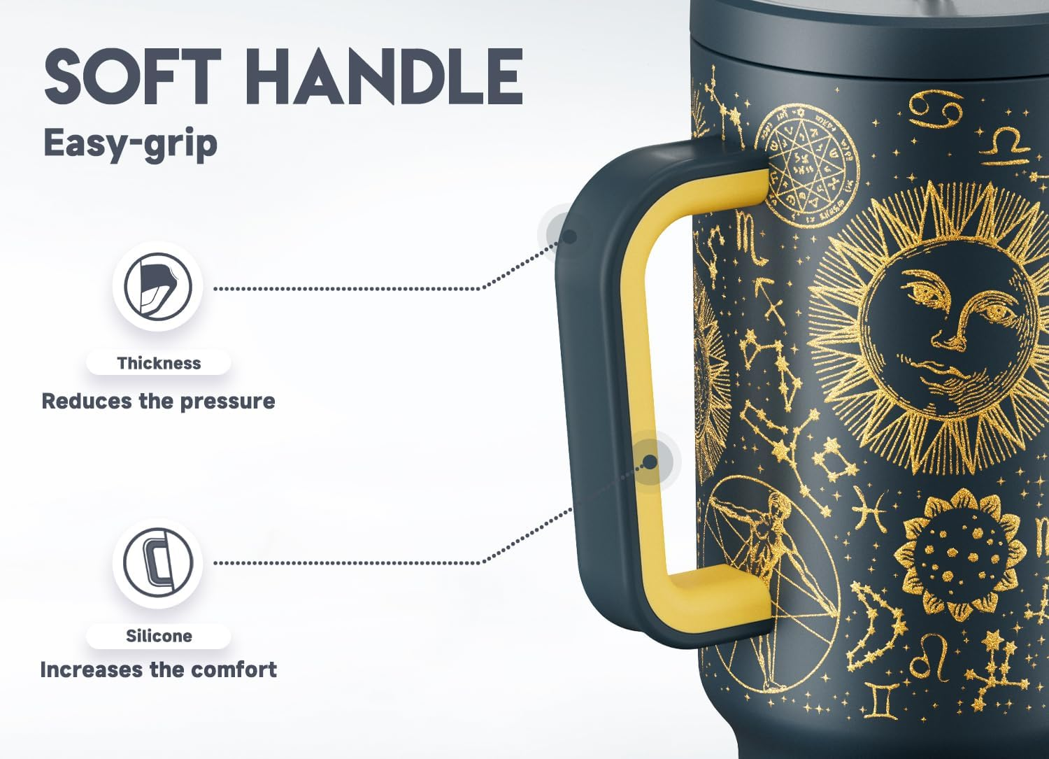 Meoky Tumbler with Straw and Lid for Car: 40Oz Insulated Tumbler with Handle - 100% Leakproof Stainless Steel Travel Mug for Home Office - Commuters Workers, Tarot image number 5