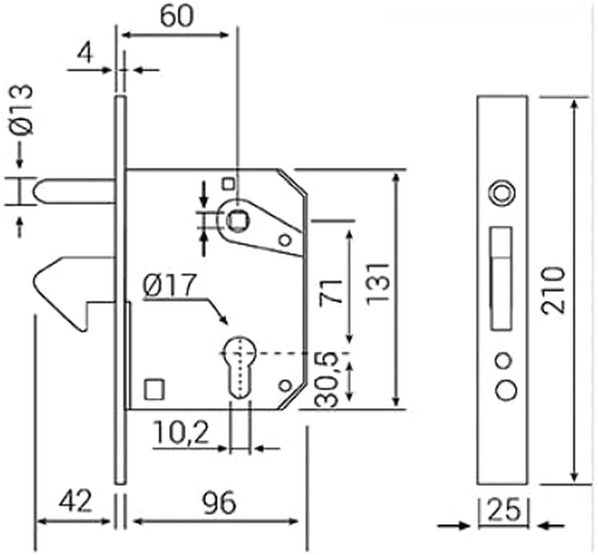 DOJA Industrial Sliding Door Hook Lock 60 Mm 1 Unit Lock Box Sliding Gate Mortice Lock for Door with Guide Screw Hook Latch Lock Sliding Door Lock Hook Latch Lock image number 2