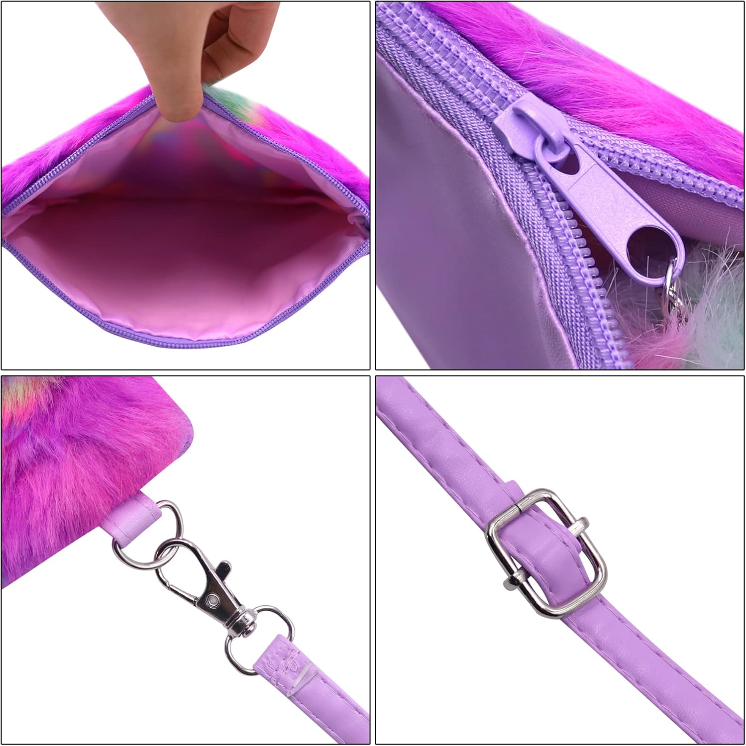 Kids Girls Fluffy Crossbody Purse Fuzzy Bag Plush Tie Dye Rainbow Shoulder Bag Handbag Wallet