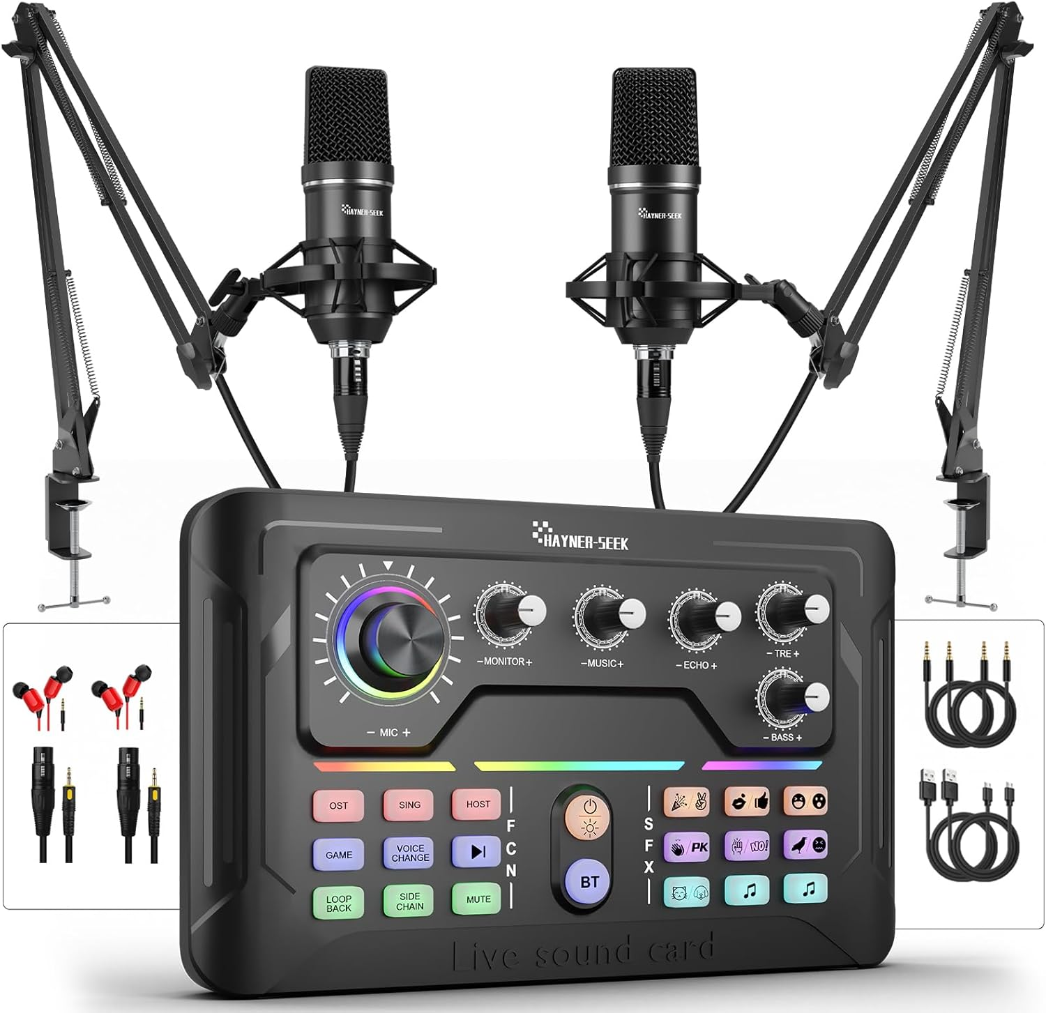 Podcast Equipment Bundle for 2, Audio Mixer with 3.5Mm Podcast Microphone, Voice Change DJ Mixer for Live Streaming Singing Gaming (P900)