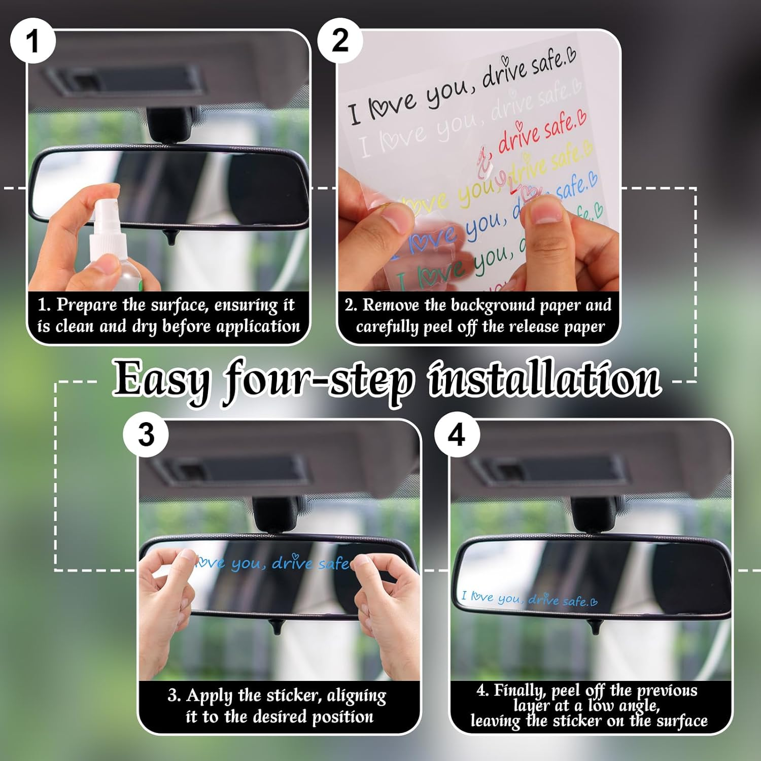 10 Pcs I Love You Drive Safe Mirror Stickers, Cute Vinyl Car Rear View Mirror Stickers Motivational Car Decor for Men Women image number 4