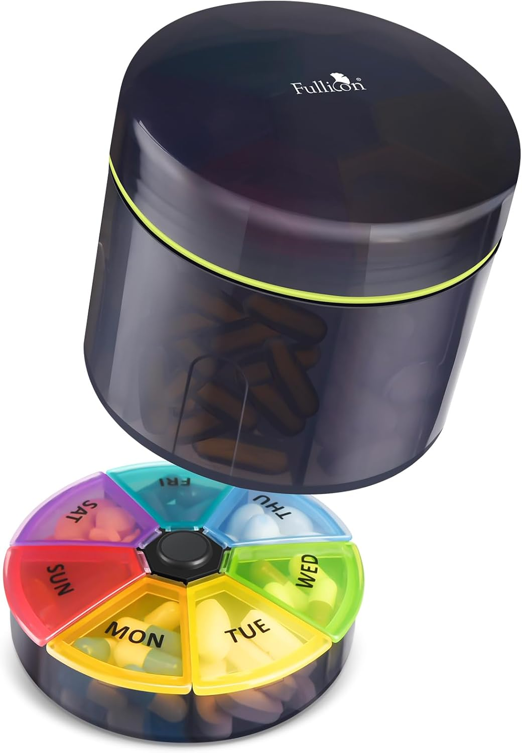 Fullicon Detachable Travel Pill Organiser, Moisture Proof 7 Day Extra Large Pill Box Organizer, Spill Proof Pill Case, Secure Medicine Organizer, Portable Pill Dispenser (Black)