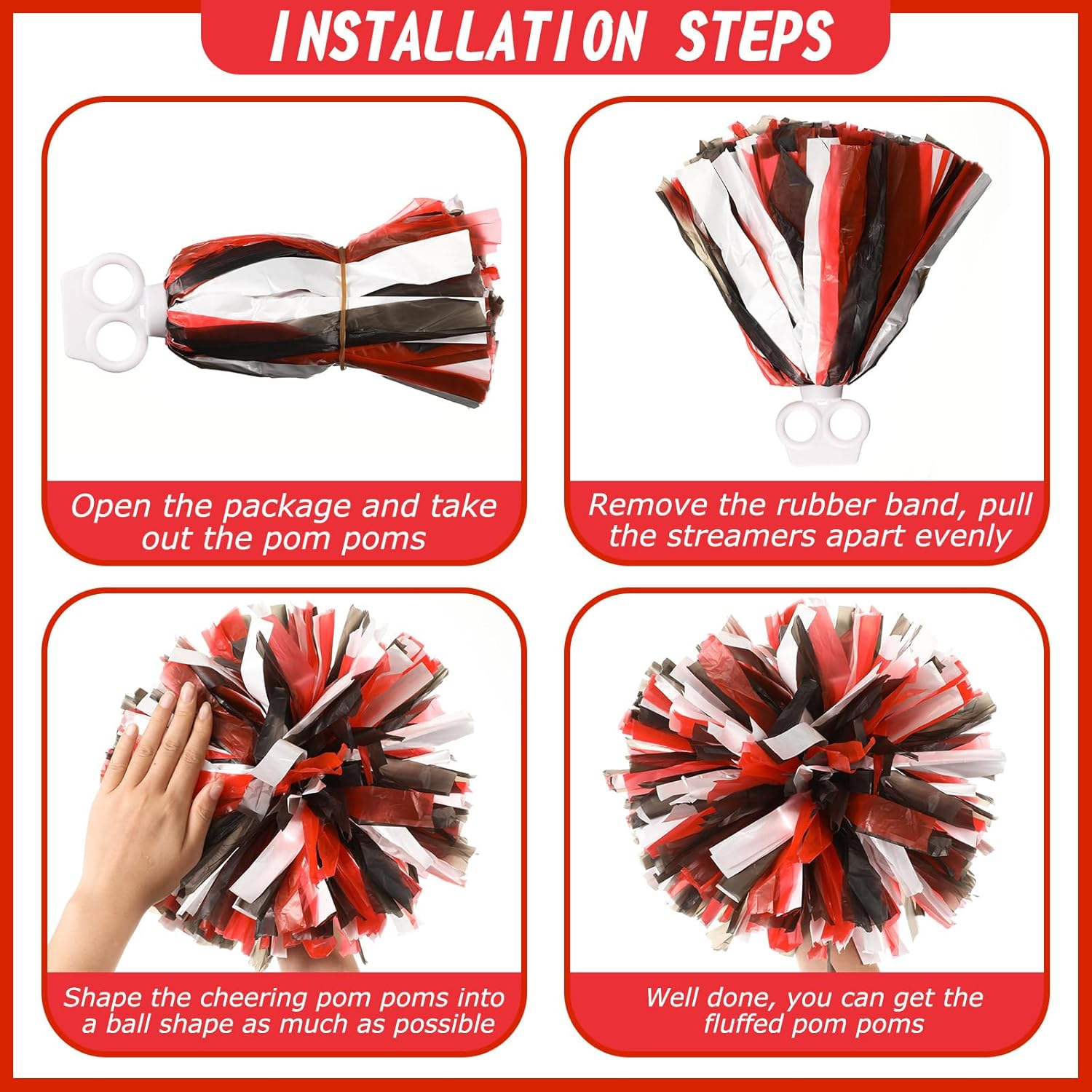 Hanaive Cheerleading Pom Poms and Large Cheerleader Hair Bow 12 Inch Large Metallic Cheer Cheerleader Pom Poms for Sports Team Spirit Cheering image number 2