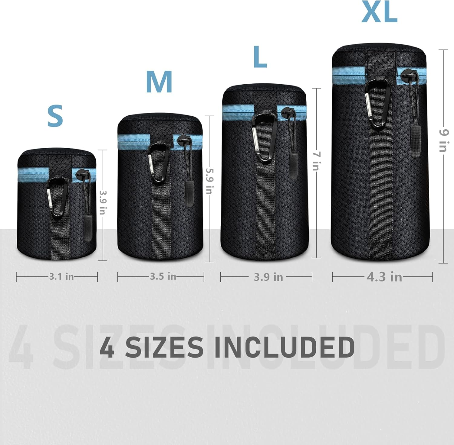 Lightdow Lens Pouches (Set of 4) S M L XL Lens Case 5Mm Thick Soft Waterproof and Shockproof Portable Protective Lens Case for Canon Nikon Sony Olympus Camera DSLR Lens Mirrorless Camera Lens Bag image number 3