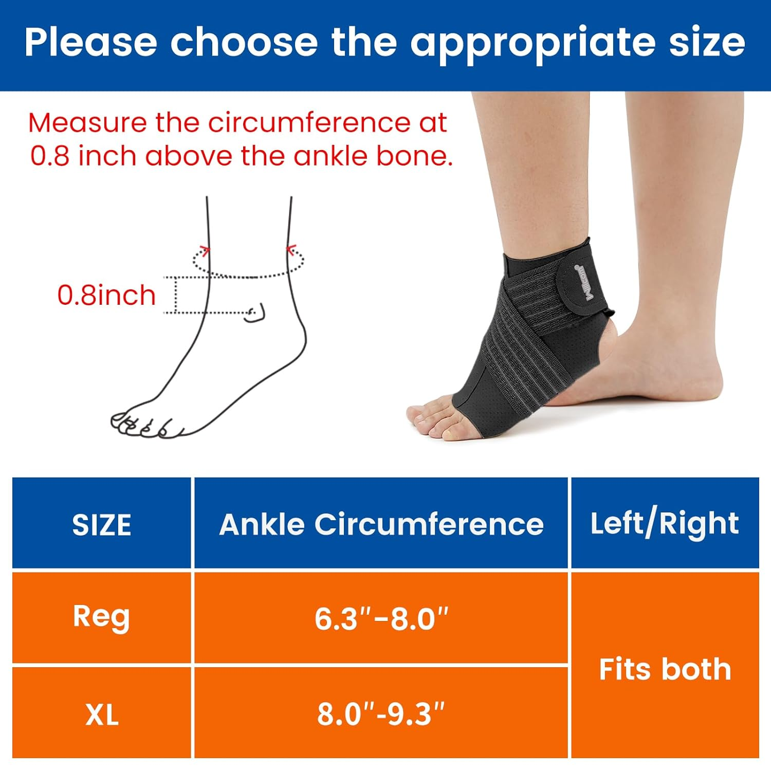 Willcom Elastic Ankle Support Brace - Lightweight Compression Sleeve with Adjustable Strap for Plantar Fasciitis, Achilles Tendonitis, Sprained, Sports Bandage Sock for Men & Women (Reg) image number 5