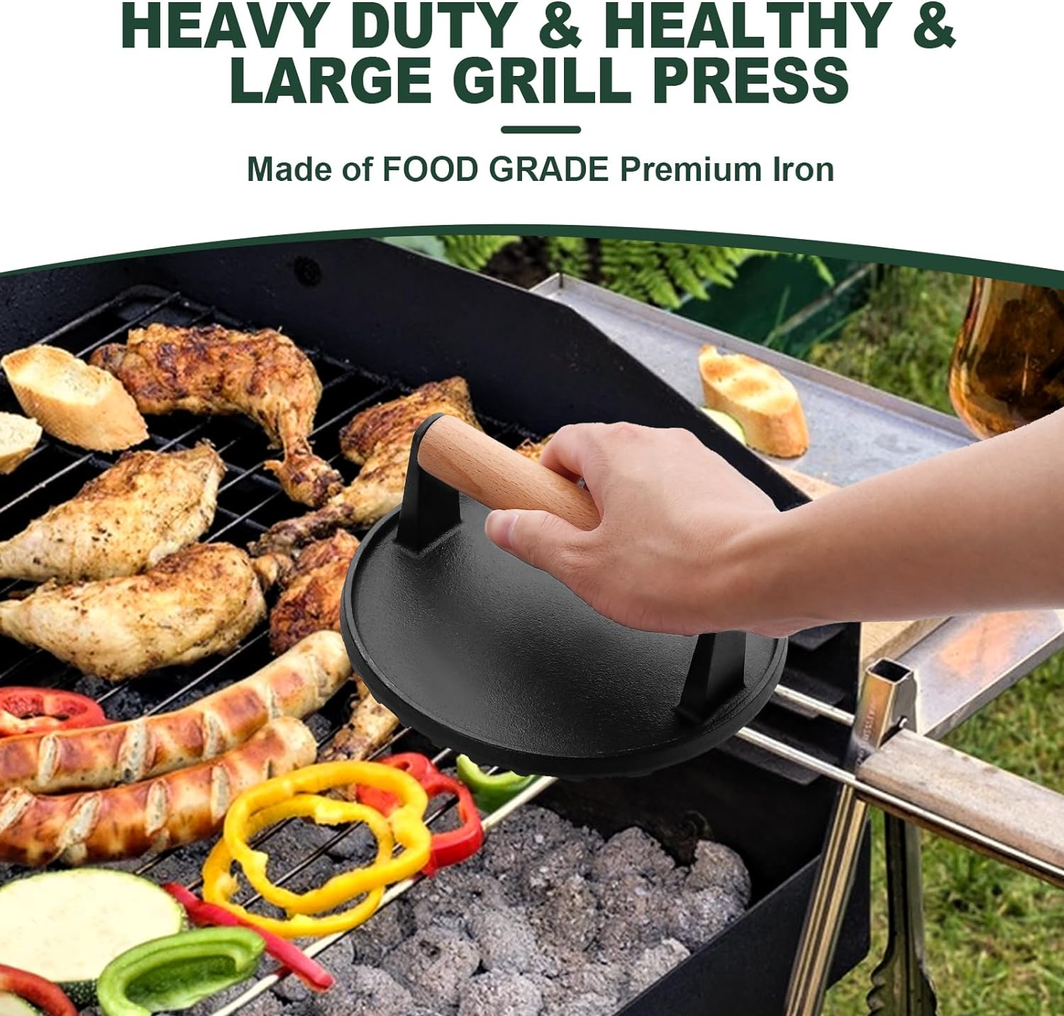 CEKEE Burger Press round & Rectangle, Heavy-Duty Cast Iron Grill Press with Wood Handle, Smash Burger Press Perfects for Blackstone Griddle, Flattops, Grills, Camp, Chef - Blackstone Accessories image number 1