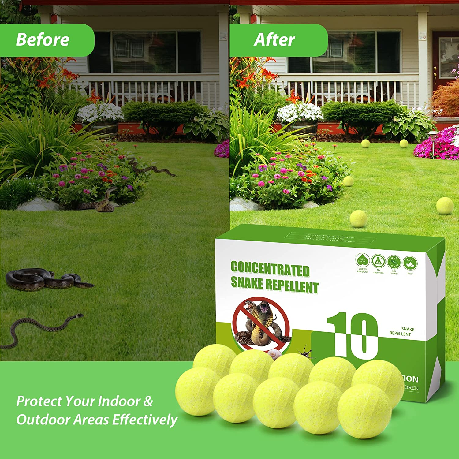 MAGIC CAT Snake Repellent for Yard 10 Pack Snake Away Repellent for Outdoors Indoor Pet Safe, Natural Plant Formula Moth Balls for Snakes Outdoor Use, Snake Be Gone for Garage Yard Garden Chicken Coop