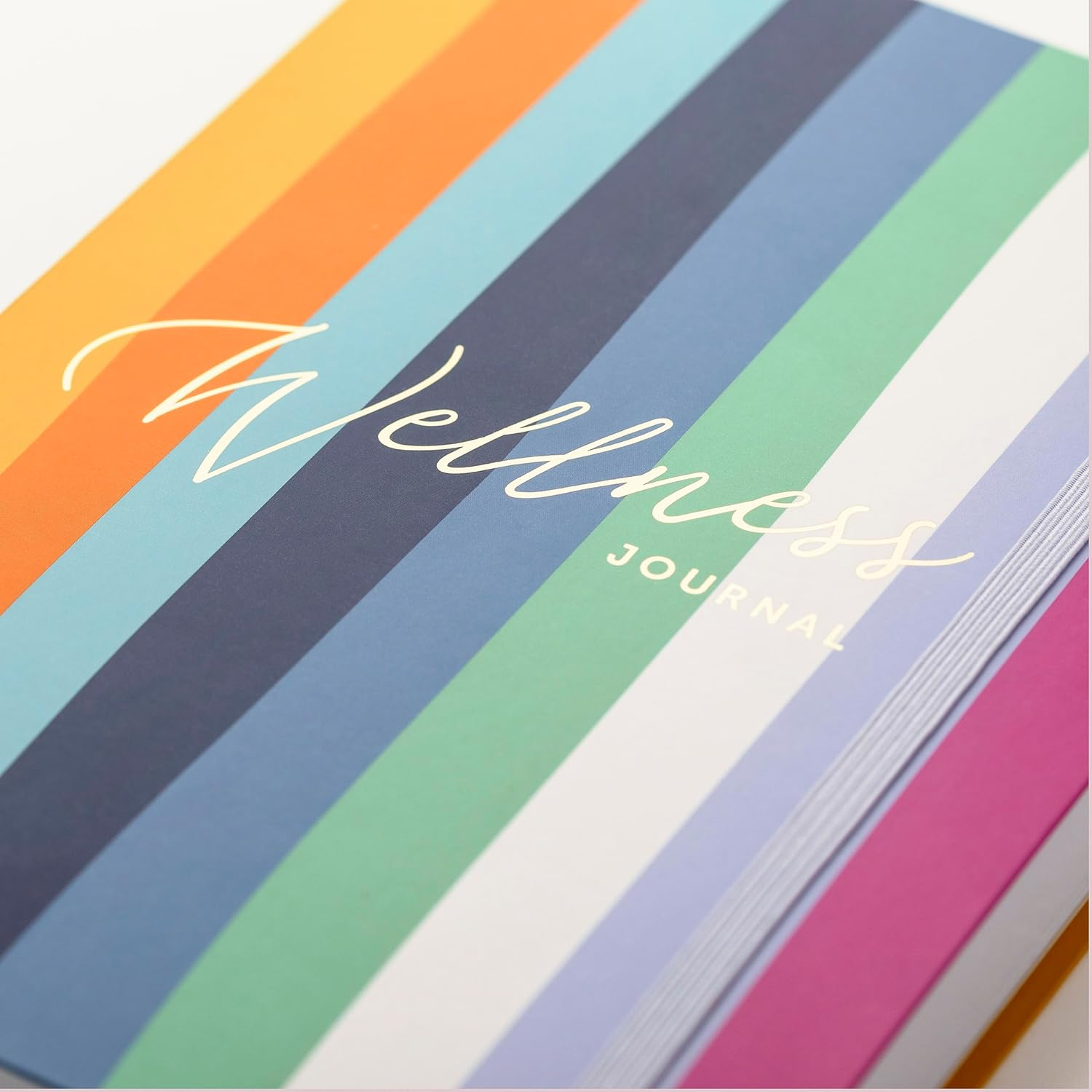 Busy B Wellness Journal - Stripe Cover - Compact Journal for Prioritising Self Care - A5 Undated Day a Page Layout, Space to Track Daily Priorities, Intentions, Thoughts, Notes & Elastic Closure Band image number 4