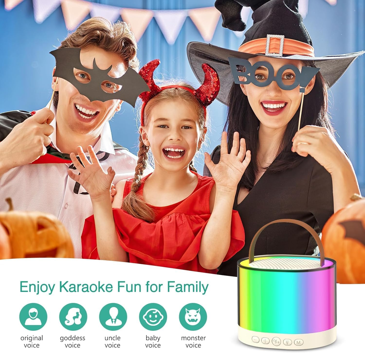 Karaoke Machine for Kids Adults, Portable Bluetooth Mini Karaoke Microphone Singing Speaker with 2 Wireless Mic and Light,Toys for All Smartphones,Tablets PC (Milk White) image number 3