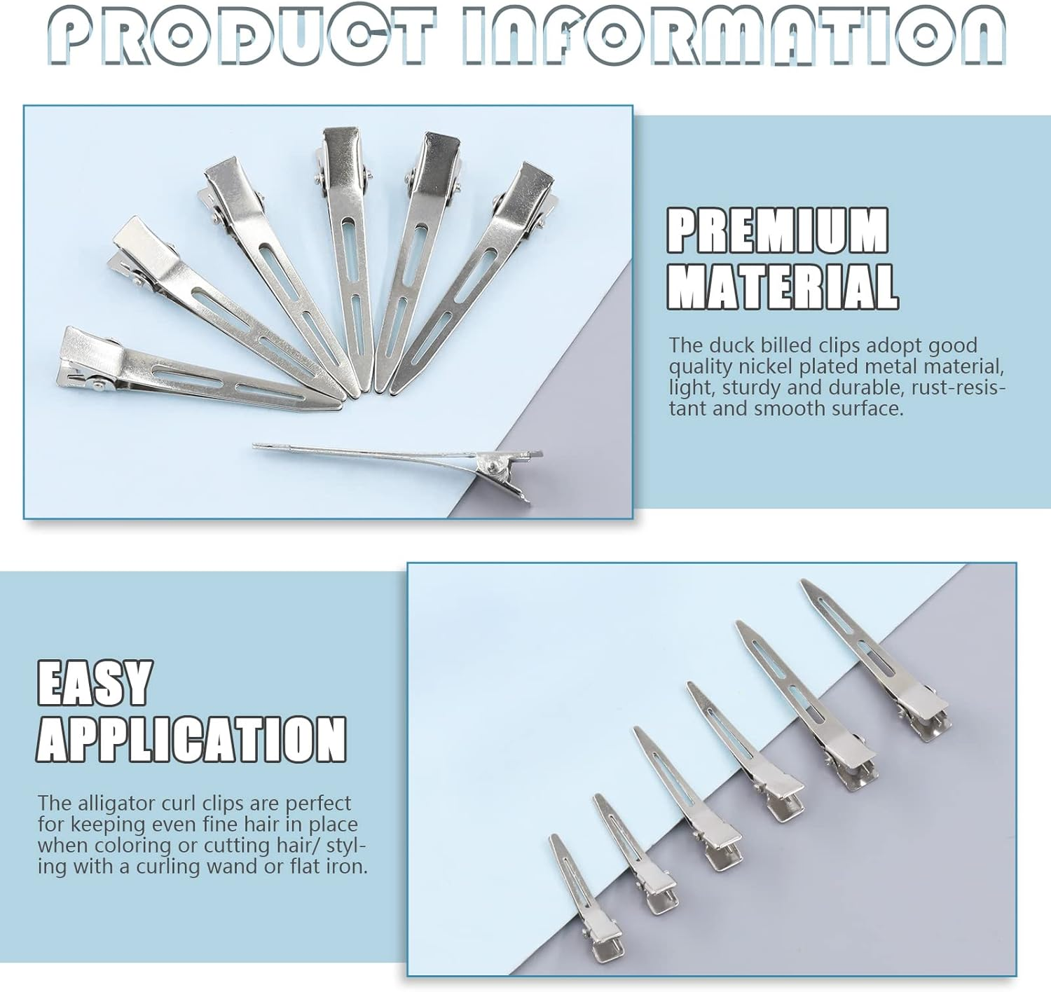 Cimeton 120Pcs 1.37Inch 1.77Inch 2.36Inch Single Prong Pin Curl Duckbill Clips Kit, Silver Setting Section Hair Clips Metal Alligator Clips Styling Hair Clips for DIY Hair Accessories (Assortment Kit) image number 5