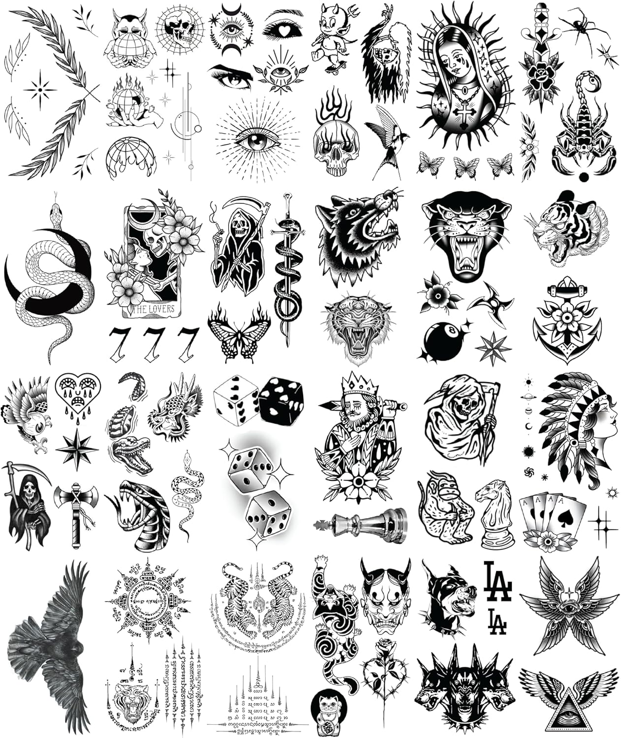 Impressed 48 Sheets Unisex Vintage American Traditional Temporary Tattoos - Small Semi Permanent Blackwork Minimalist Fake Flash Tattoo for Women and Men - Tiny Adult Hand, Sleeve Tat for Teens - Traditional image number 6