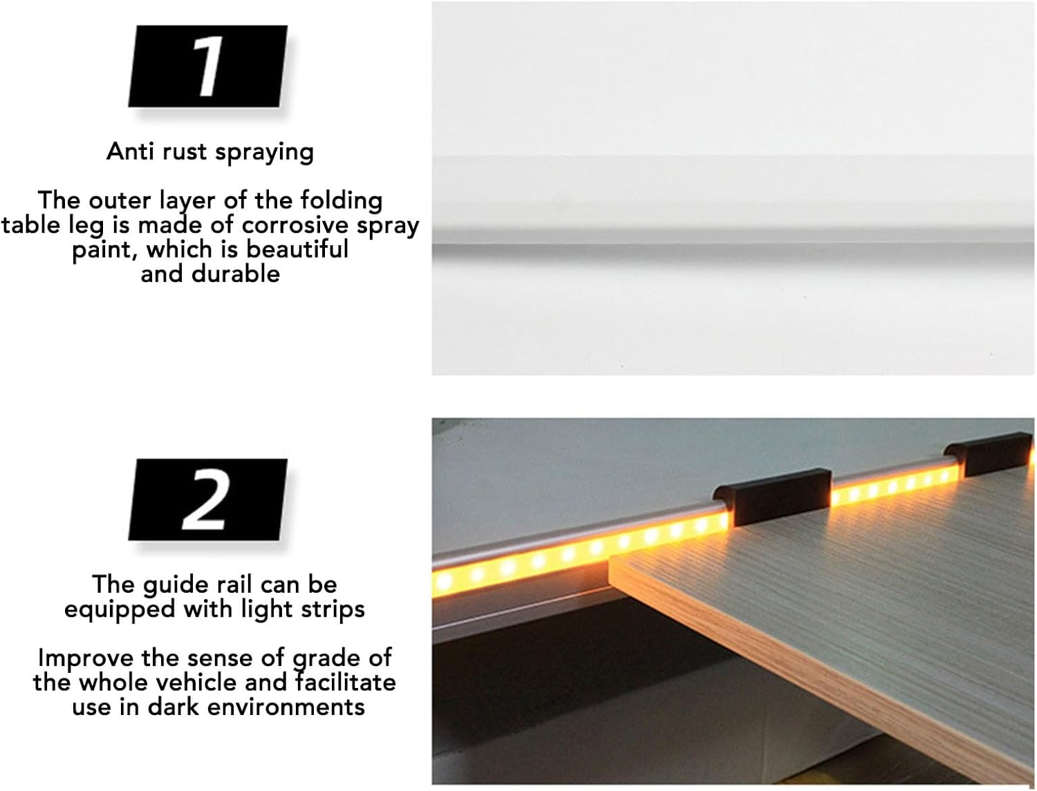 RV Foldable Table Leg, Aluminium Alloy Wall Mount Desktop Leg Stand for Dining Table Laptop Motorhome Vehicle Yachts Caravan Travel Camping with Guide Rail image number 3