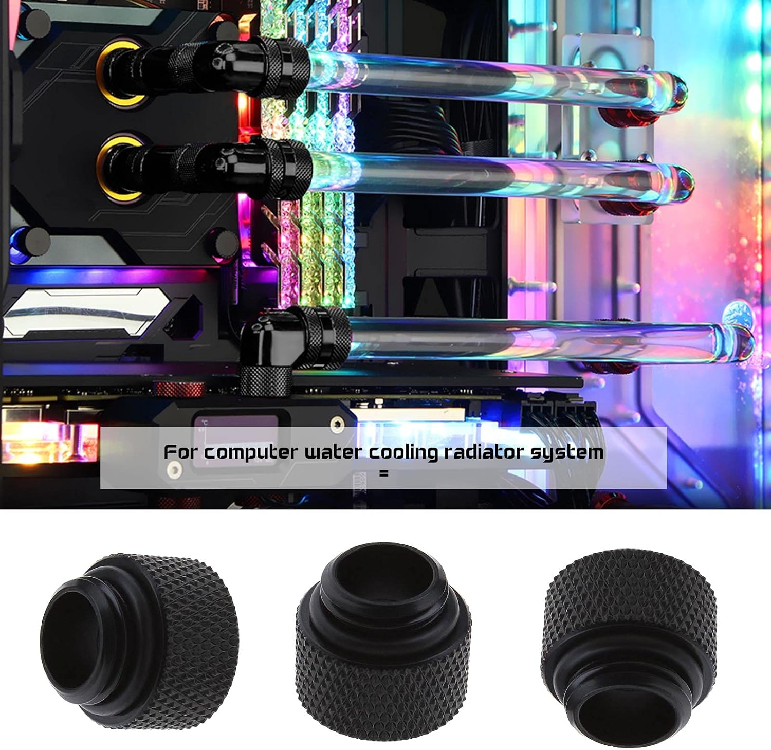 Emsea 4Pcs Black G 1/4 Inch Extended Nut Seat 10Mm Brass Adapter with O-Ring Rubber for Desktop Computer Water Cooling System image number 5