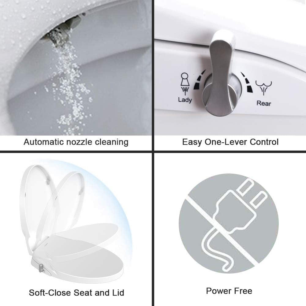 Non Electric Bidet Seat Toilet Seat with Self Cleaning Dual Nozzles Separated Rear & Feminine Cleaning Natural Water Spray, Soft Closed Toilet Seat, Easy DIY Installation (O Shape) image number 6