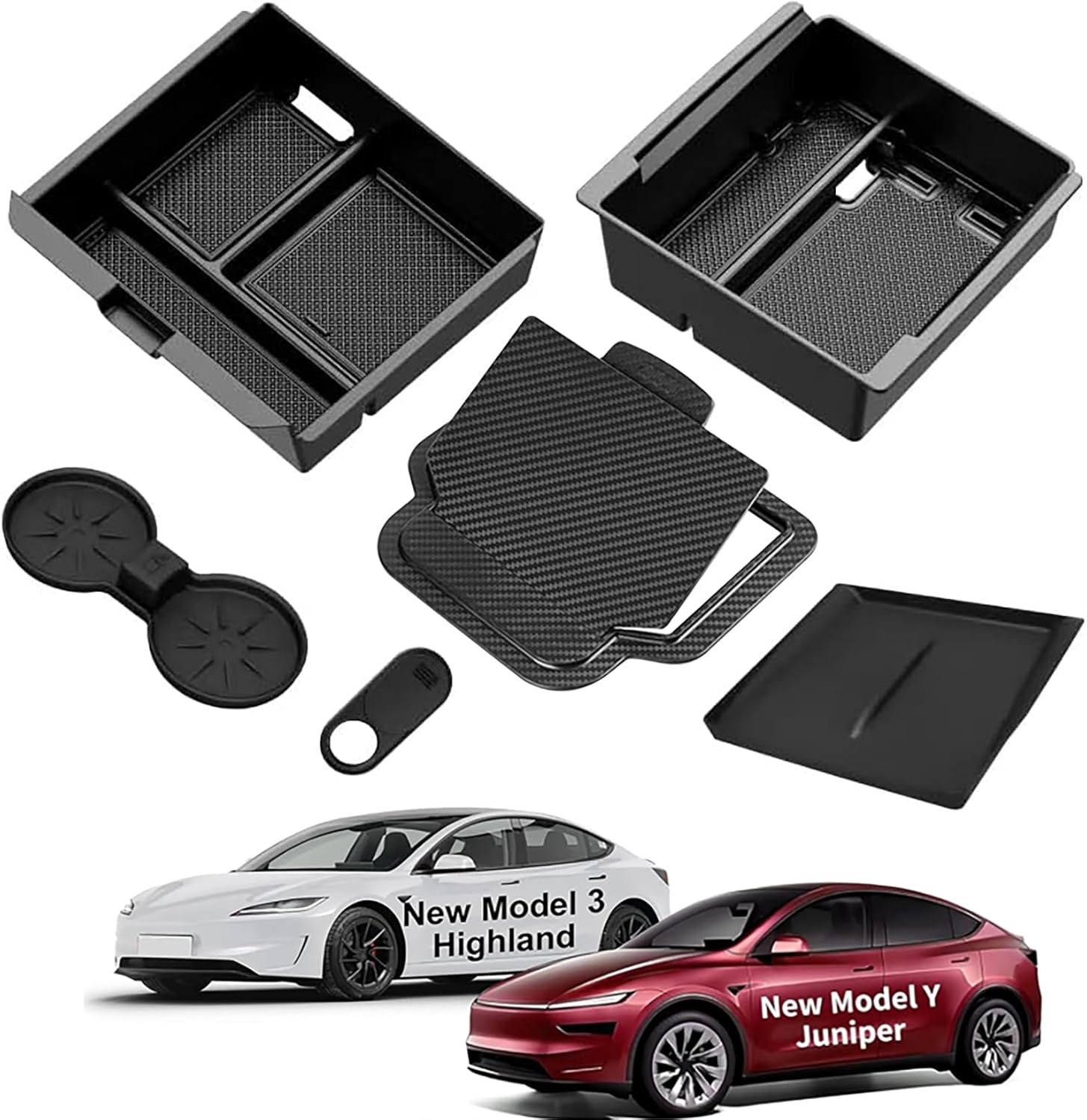 Ixtra 6PCS Center Console Organizer for Tesla Model Y Juniper 2025 2026-Model 3 Highland 2024 2025 Custom Fit Tesla Accessories [Smooth Sliding] Armrest Tray Hidden Storage Box Cup Holder Webcam Cover image number 6