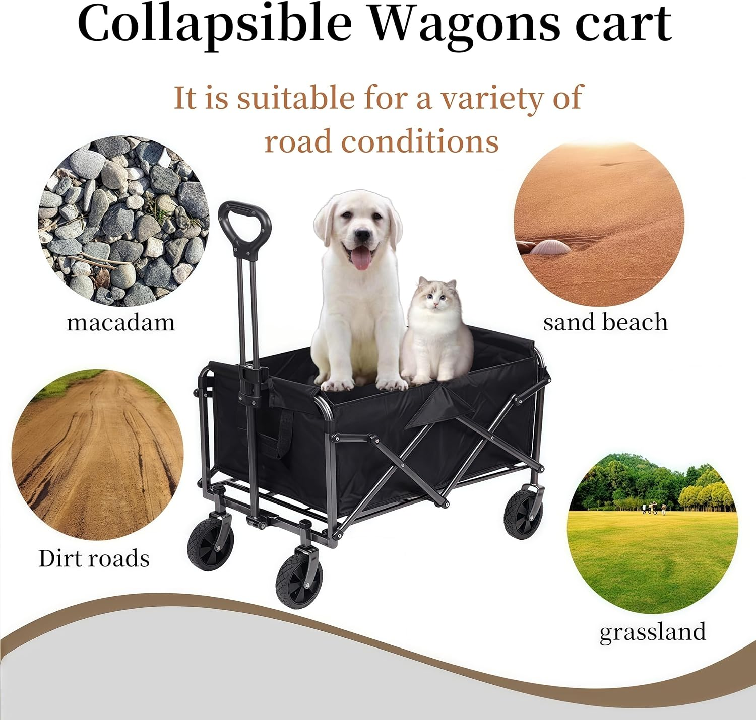 Collapsible Wagons Carts Foldable, Wagon Cart with Wheels, Heavy Duty Wagon 120L, 150Kg Beach Cart, 5CM Wide Big Wheels & Adjustable Utility Wagon, Garden Cart, Yard Cart, Wheelbarrow, Small Wagon image number 4