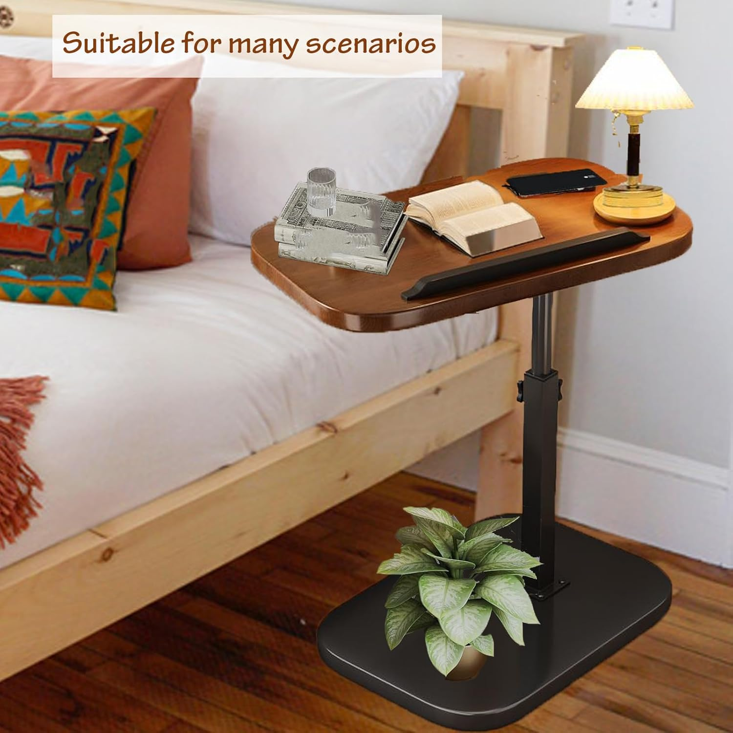 C Shaped End Table,Adjustable Height Side Tables Living Room for Sofa and Bed, 360&deg;Swivel & Flip Top Couch Table for Bedroom,Bathtub and Small Spaces Furniture(17.7"-31" H)