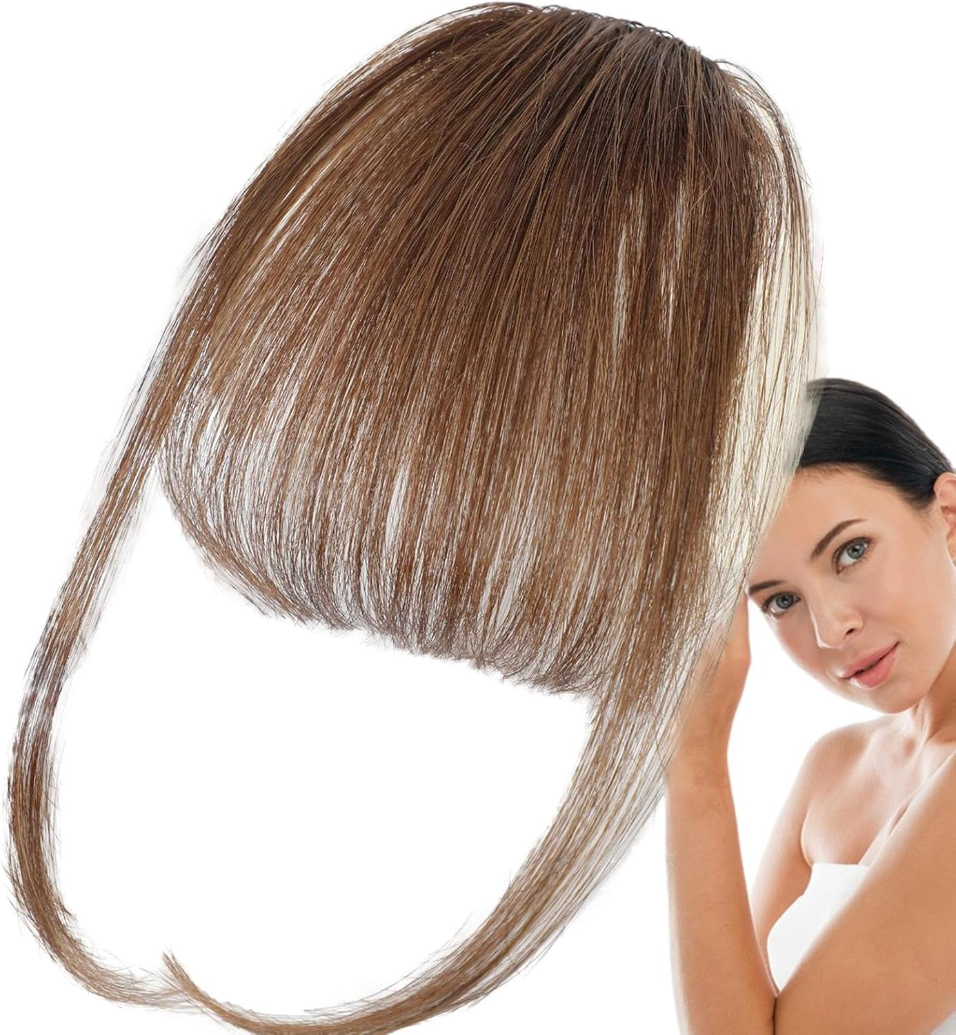 Clip Bangs Human Hair, French Bangs Clip Fake Bangs Fringe, Clip Air Bangs, Neat Bangs Hair Extension, Natural Color Fringe Hairpieces Hair Bangs for Daily Wear