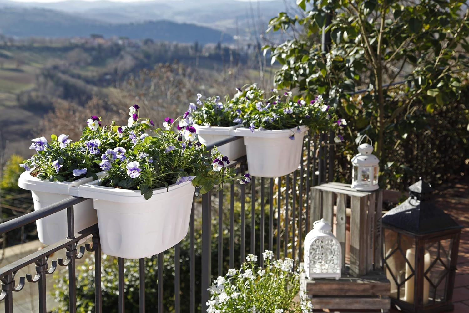 Apollo Exports International AP-30232/2 16" Double Sided Adjustable Railing Planter, Pack of 2, White image number 1