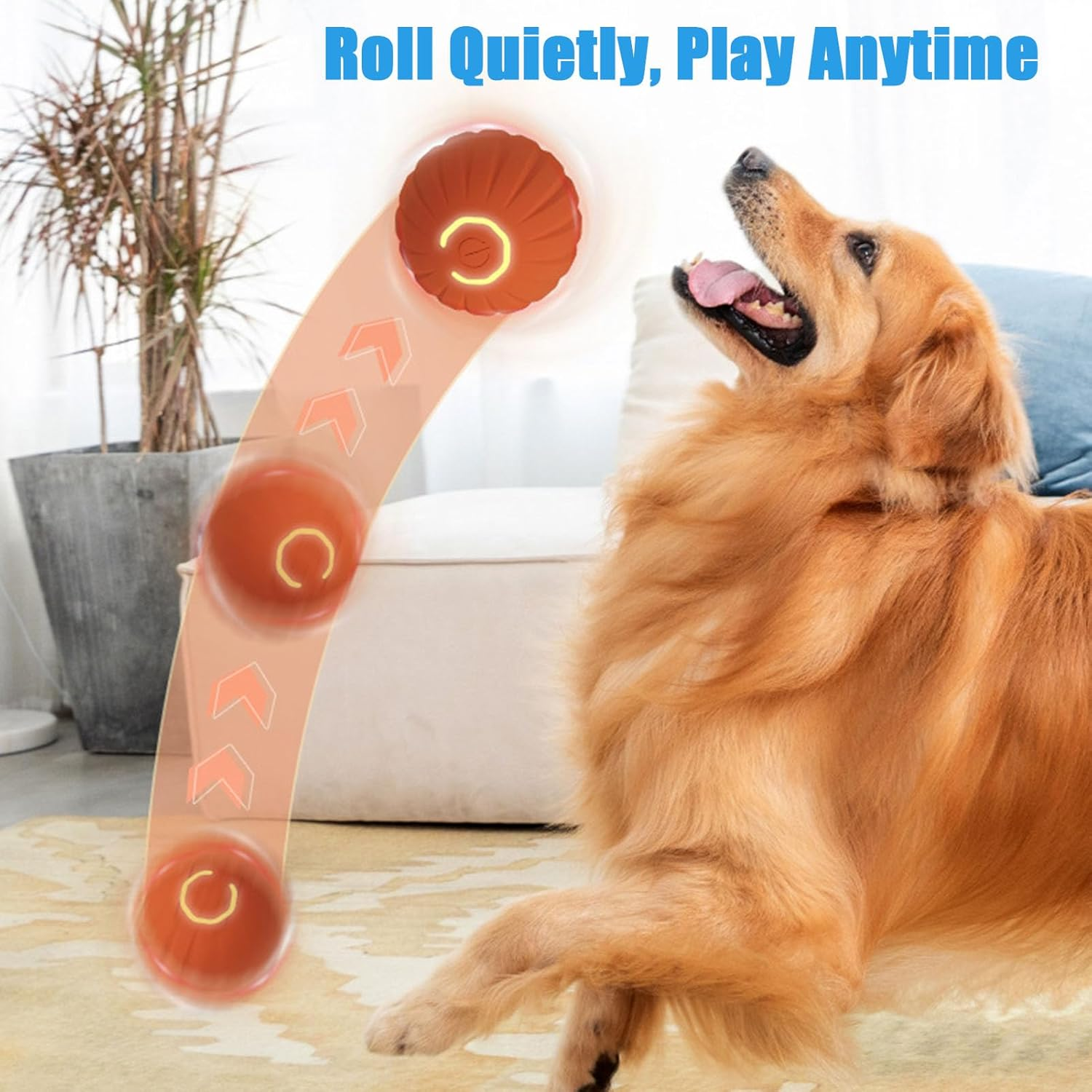 Interactive Dog Toy Ball, New Vibrating Dog Ball, Automatic Moving Dog Balls, Dog Chasing ＆ Herding Ball, Dog Toys for Boredom Interactive, Rechargeable Dog Ball Toys for Indoor Cats, Dogs (Orange) - Orange image number 6