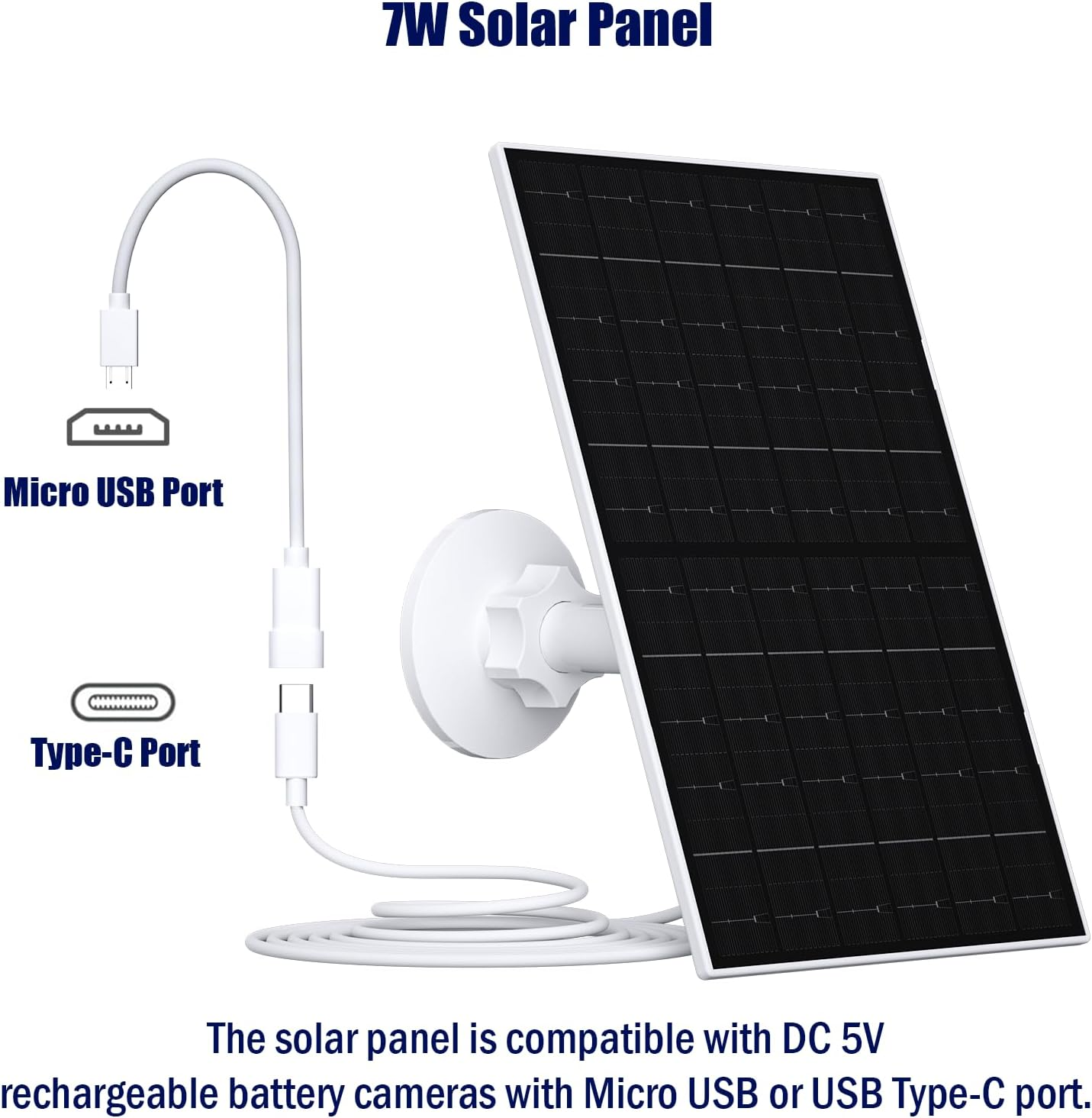 VUEBEE 7W Solar Panel for Eufycam, USB Solar Panel with USB-C Port, IP65 Waterproof, 360&deg; Adjustable Bracket, White, Classic image number 3