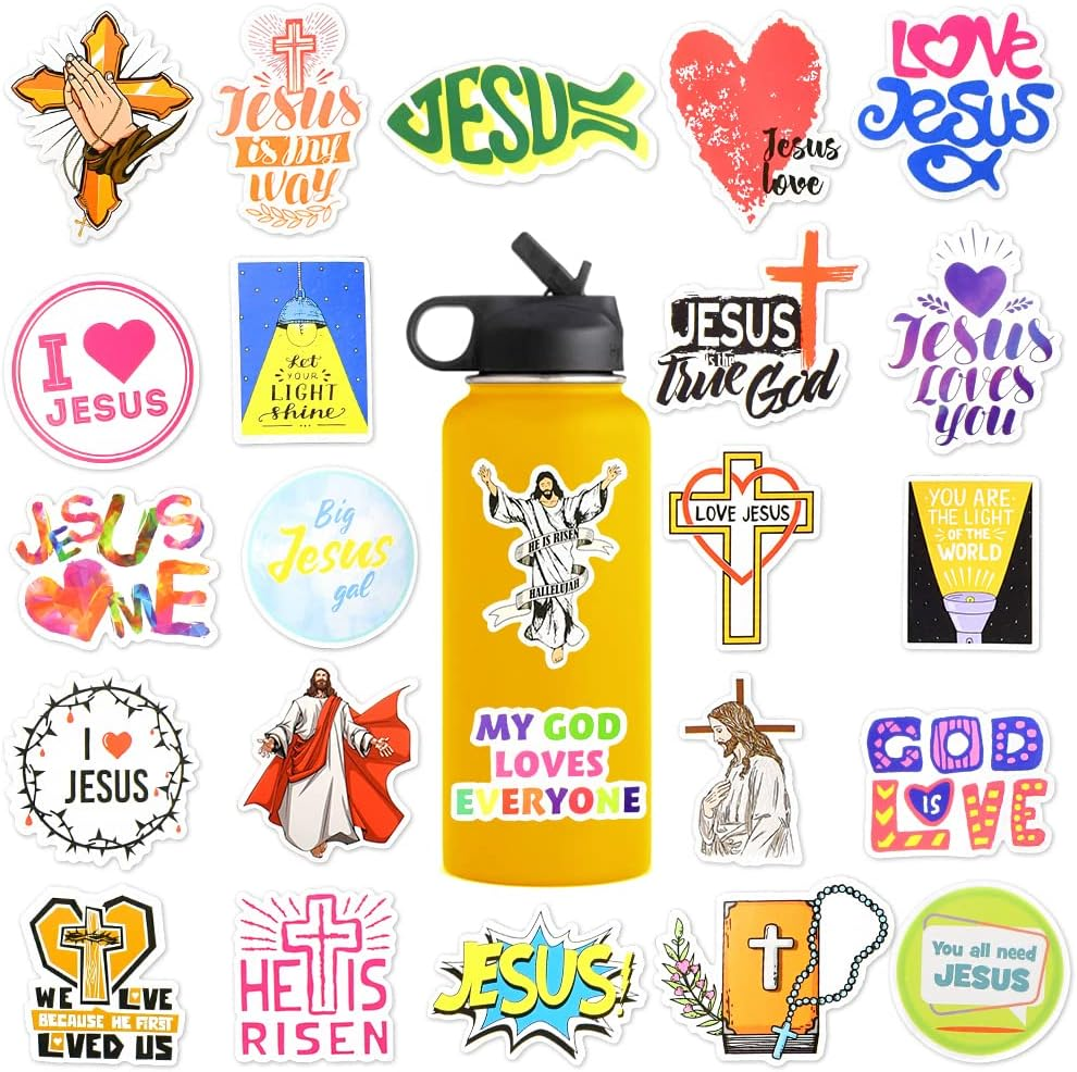 50 Pcs Christian Jesus Stickers for Water Bottles Journaling Vinyl Religious Faith Stickers for Kids Adults
