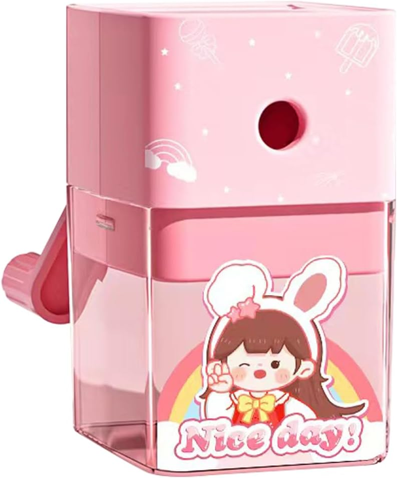 Table Pencil Sharpener,Manual Pencil Sharpener,Can save Time for Adults and Children and Keep the Table Clean (Pink-Girl)