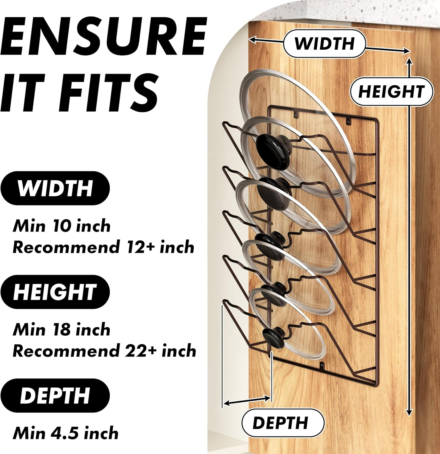 Simplehouseware 5 Tier Wall Mounted Pot Lid Rack, Bronze image number 1