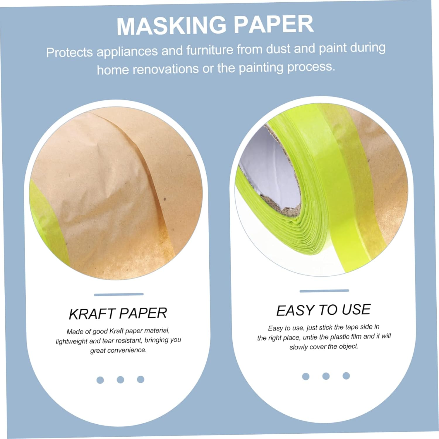 TEHAUX Masking Film Protective Paper for Painting Furniture Car Adhesive Masking Paper for Walls and Surfaces image number 1