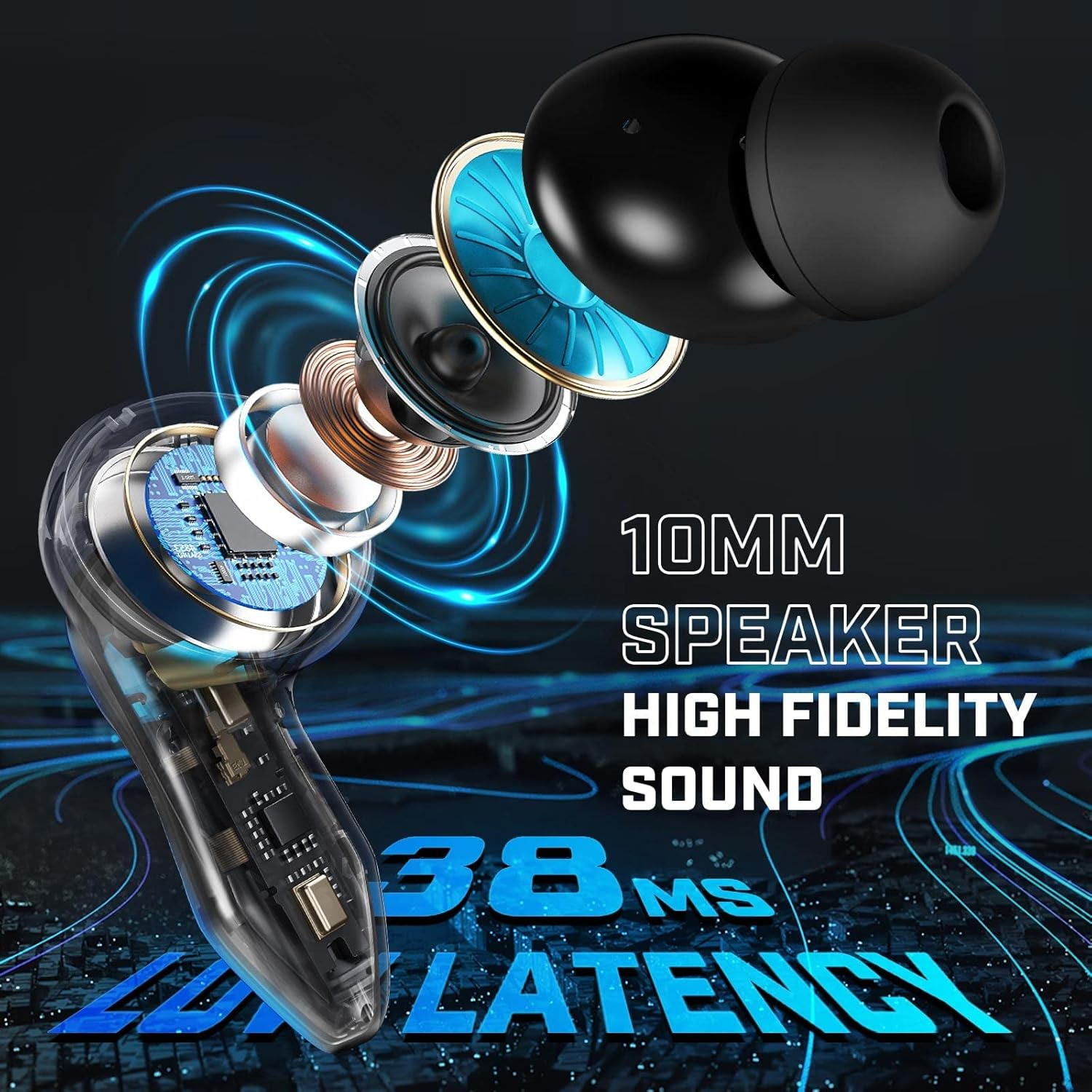 EKSA GT1 Cobra Wireless Gaming Earbuds - 38Ms Ultra-Low Latency - 36 Hours Battery Life - Game/Music Mode - Built in Mic - IPX4 Waterproof Earphones - Bluetooth in Ear Headset for PC, Mobile Phone image number 5