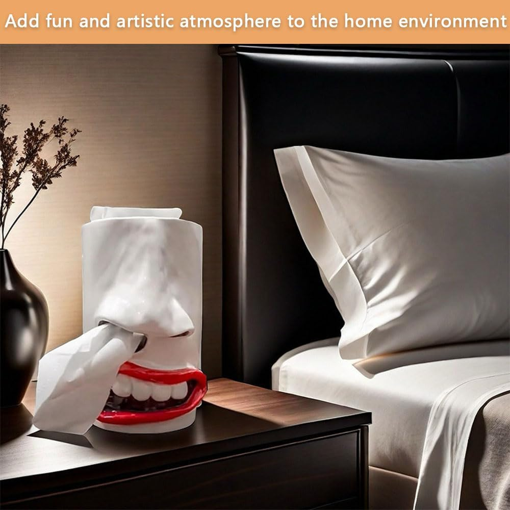 Funny Face Tissue Holder &ndash; Quirky 3D Nose & Mouth Tissue Dispenser, Unique Tissue Box for Living Room, Bedroom, and Bathroom Decor image number 6