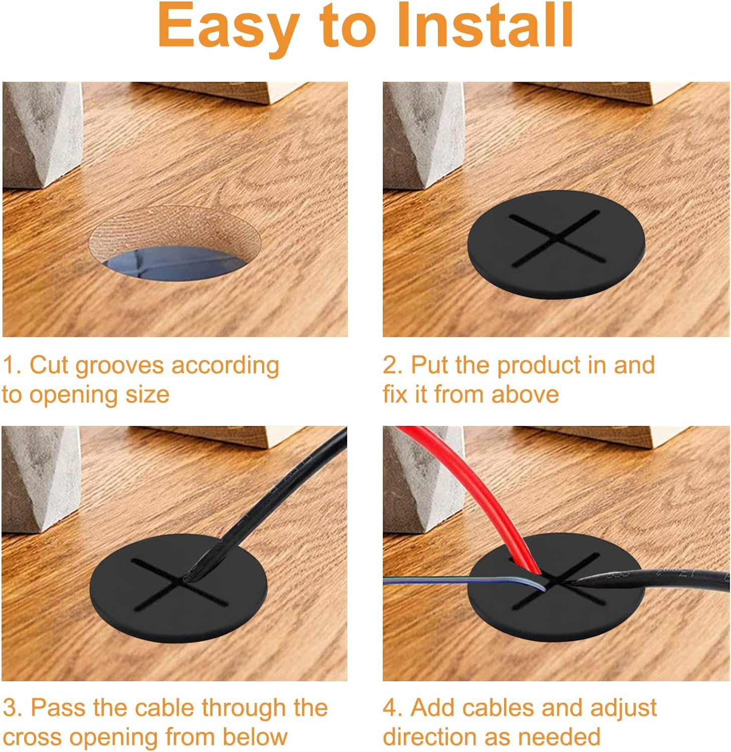 MOROBOR Flexible Silicone Cable Cord Grommet, 20Pcs 25Mm Black Rubber Grommets for Desk, Table, Wire Hole Cover Cable Management Wire Organizer image number 1