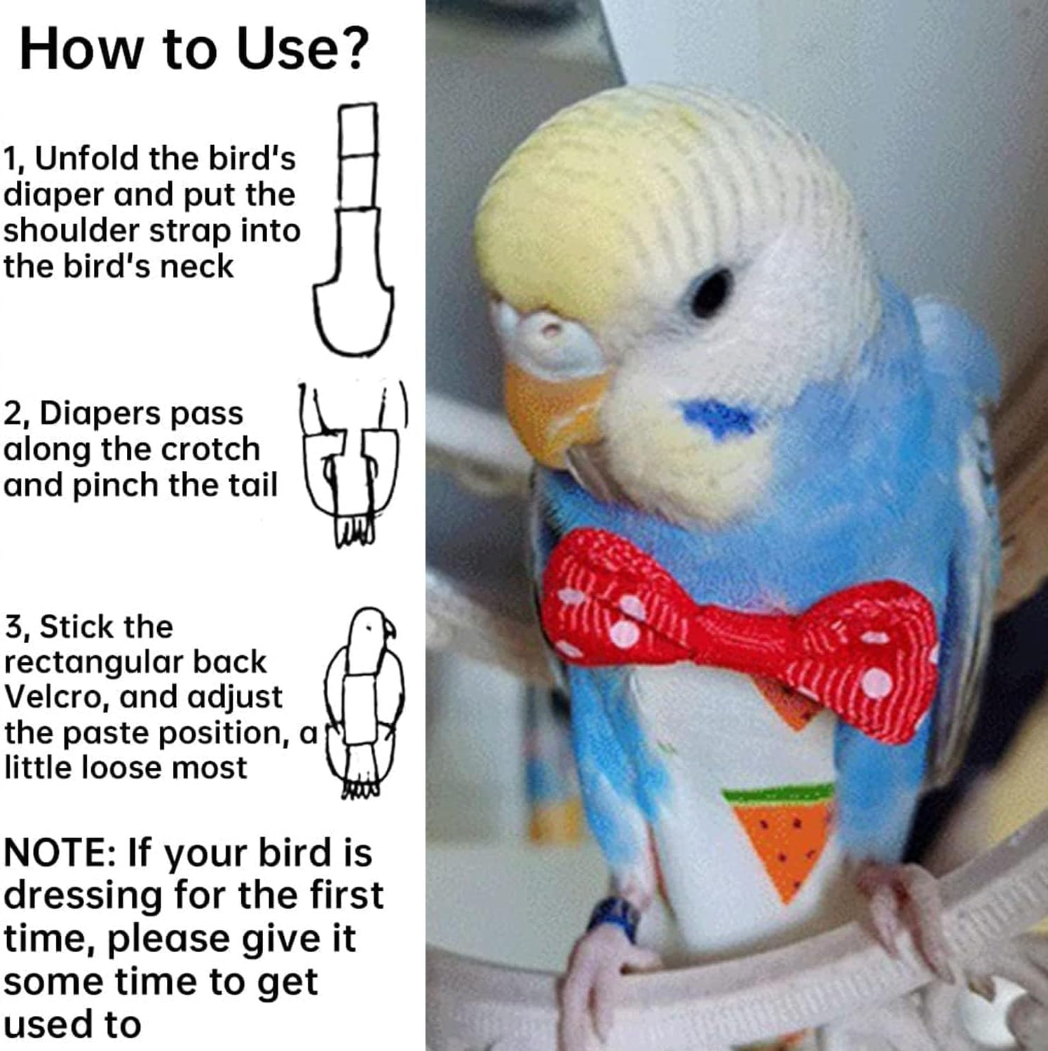 6 Pcs Bird Diapers, Parrot Nappy Reusable Flight Suit with Waterproof Inner, Washable Parrots Nappy for Parakeet Cockatiel Mini Macaw Budgie Canary Cute Style (M) image number 2