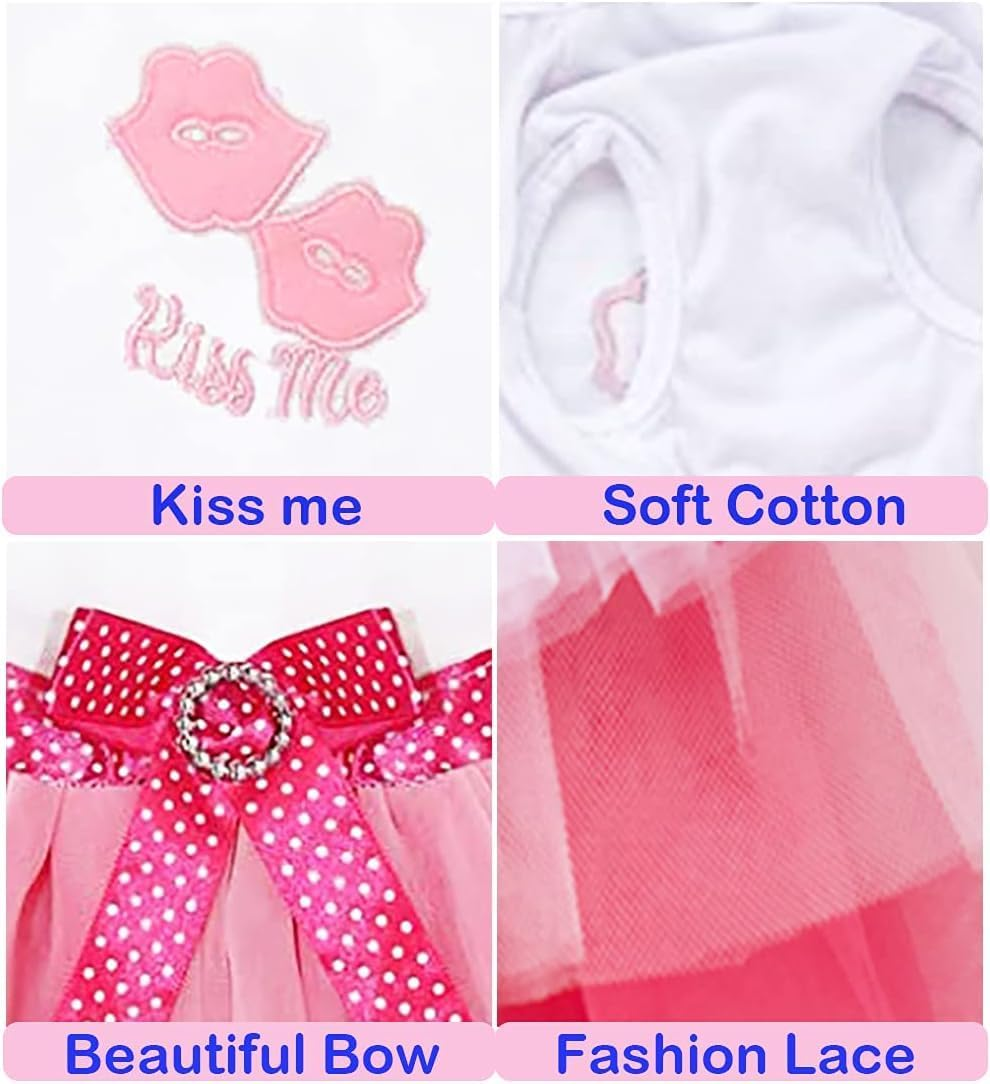Dog Dress Luxury Puppy Skirt Dog Clothes Princess Dresses Wedding Evening Dress Skirt Red Lips Bowknot Dress for Small Dog Girl (Pink, S) image number 1