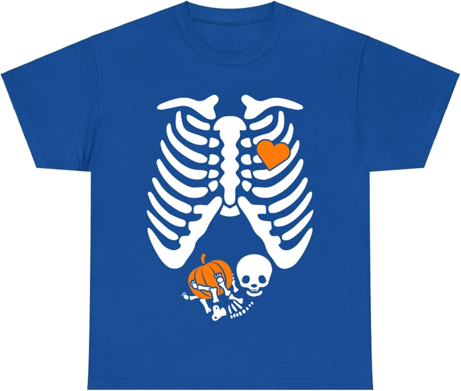 Maternity Skeleton Baby Pumpkin Heart Halloween Pregnancy Announcement T-Shirt for Adults Crew Neck Short Sleeve Tee Shirt image number 5
