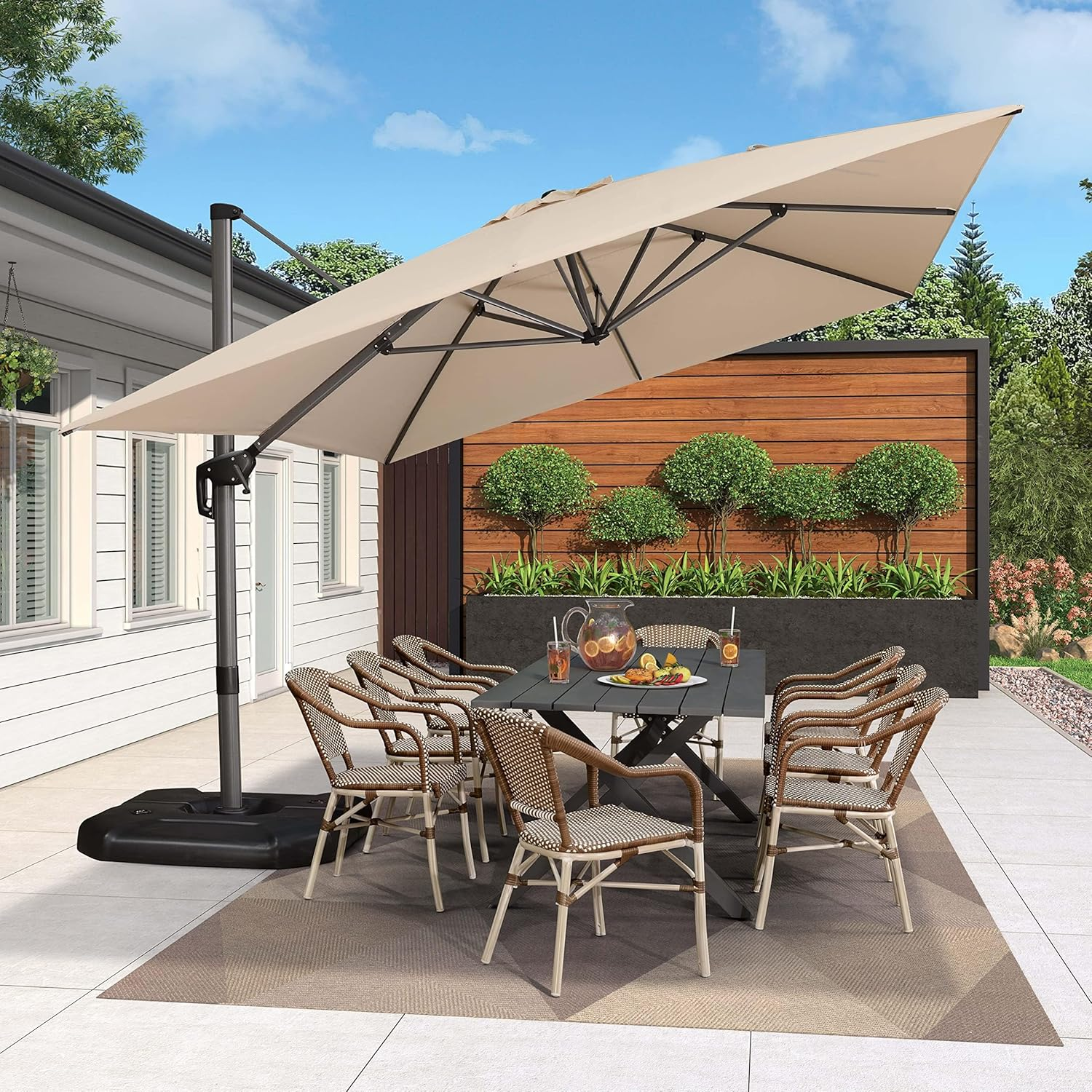 3X4 M Large Patio Umbrella Outdoor, Cantilever Umbrella with Crank Handle and Tilt, Offset Umbrella for Deck and Outdoor image number 3