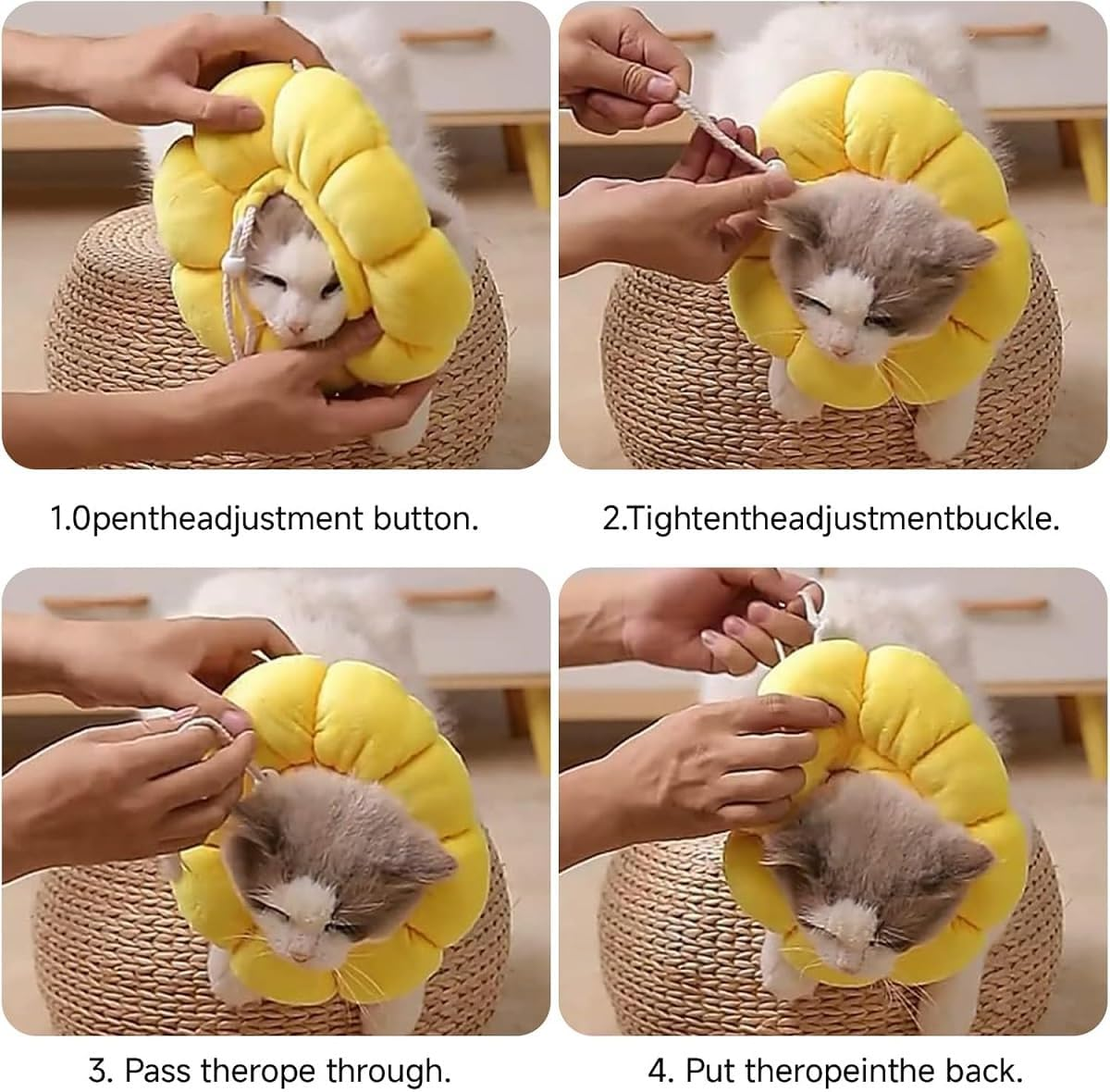 Kiuiom Pet Protective Collar, Cat Recovery Cone, Soft Yellow Cotton, Adjustable Size M (13-27Cm), Sunflower Shape, Anti-Bite, Post-Surgery & Injury Protection image number 2