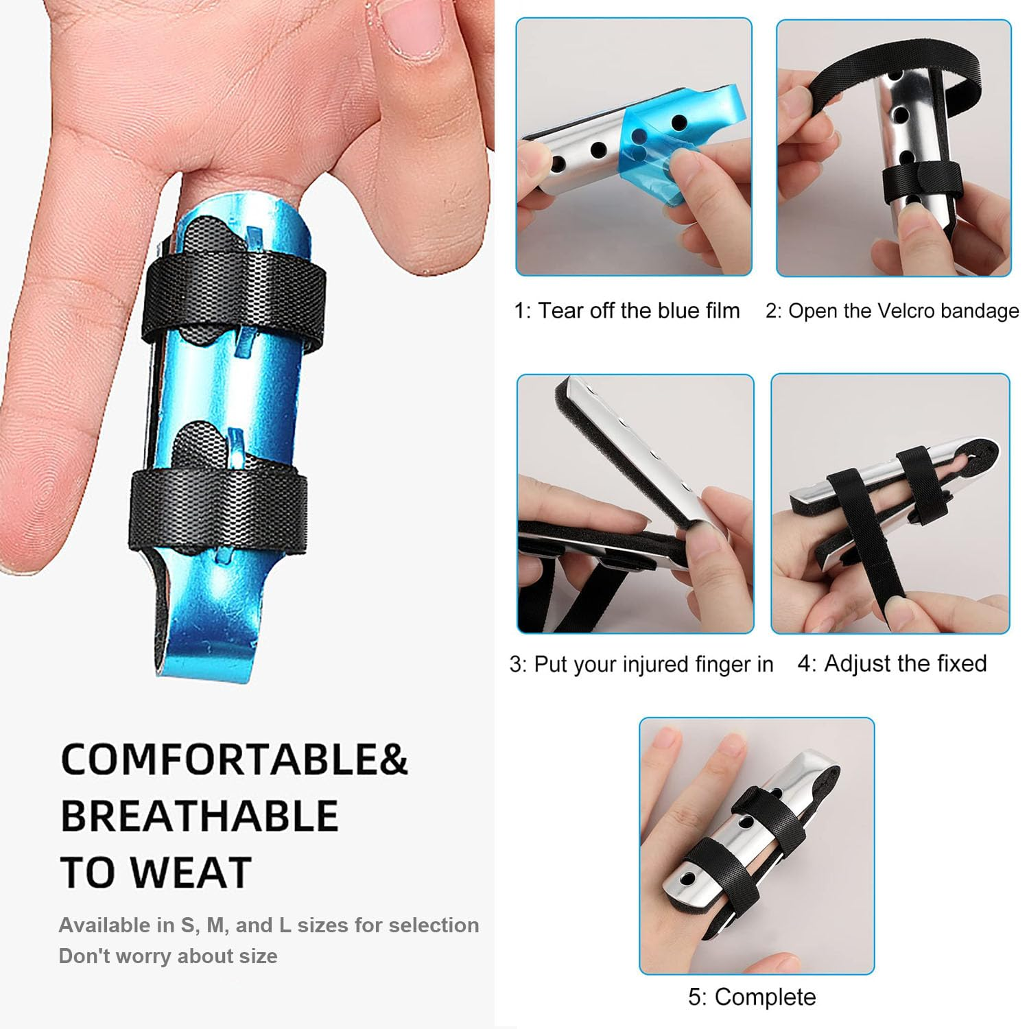 3-Size Metal Finger Splints, Aluminum Finger Support Brace for Trigger Finger Broken Finger, Mallet Finger Splint Straightening for Arthritis image number 5