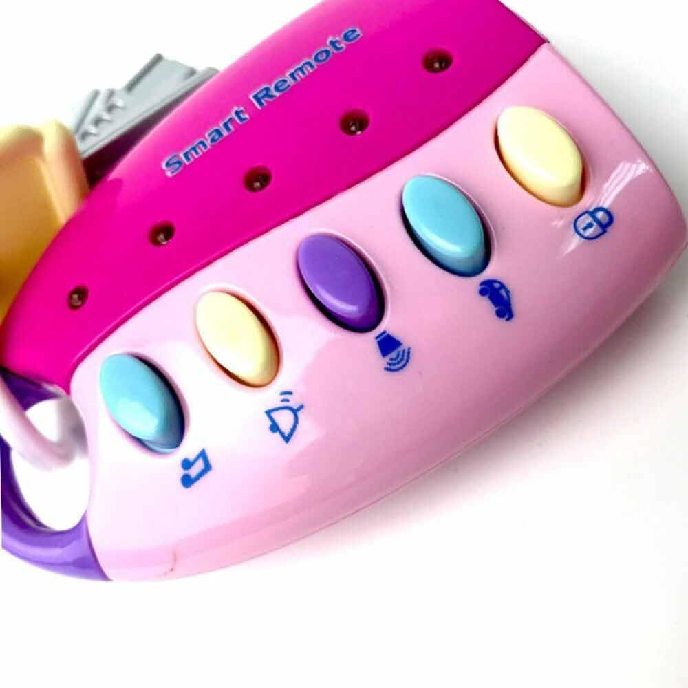Musical Smart Remote Key Toy Set with Sound and Lights - Baby Colorful Remote Pretend Car Keys (Pink) - Pink image number 3