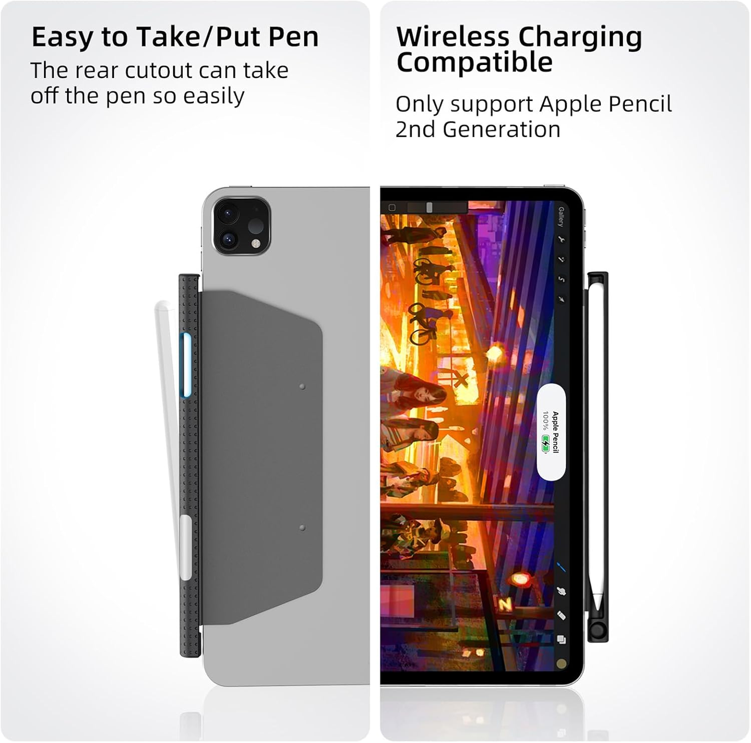 Pencil Pen Holder for Apple Pencil 2Nd Generation Case Compatible with Magic Keyboard, Smart Keyboard Folio and Other Magnetic Case, Stylus Pen Holder for Ipad - Black image number 6