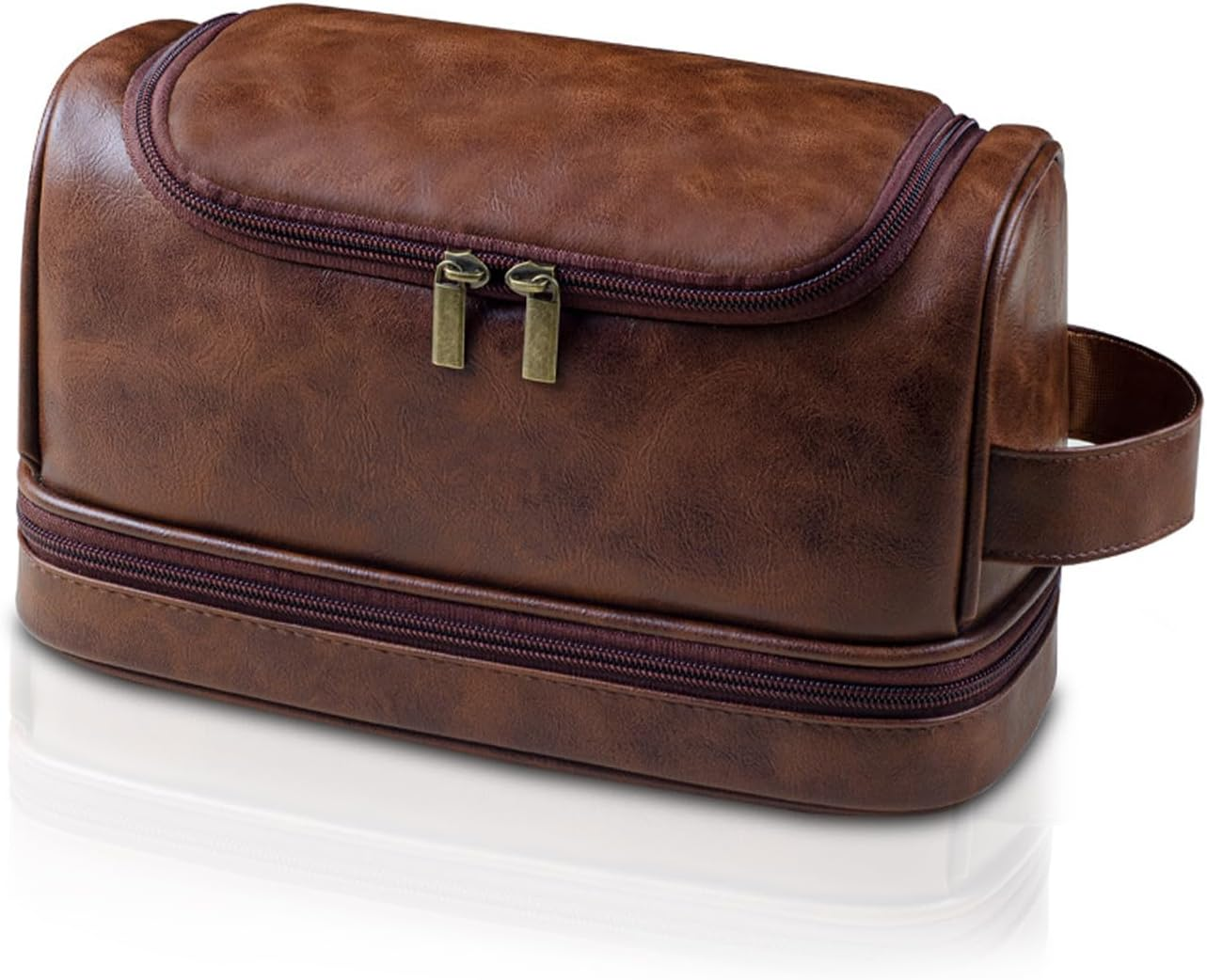 Toiletry Bag for Men, Large Leather Travel Pouch Bag with Hanging Hook,Travel Essentials Dopp Kit, Men'S Shaving Grooming Kit,Gifts for Father, Dad, Boyfriend, Grandpa, Shaving Kit image number 3