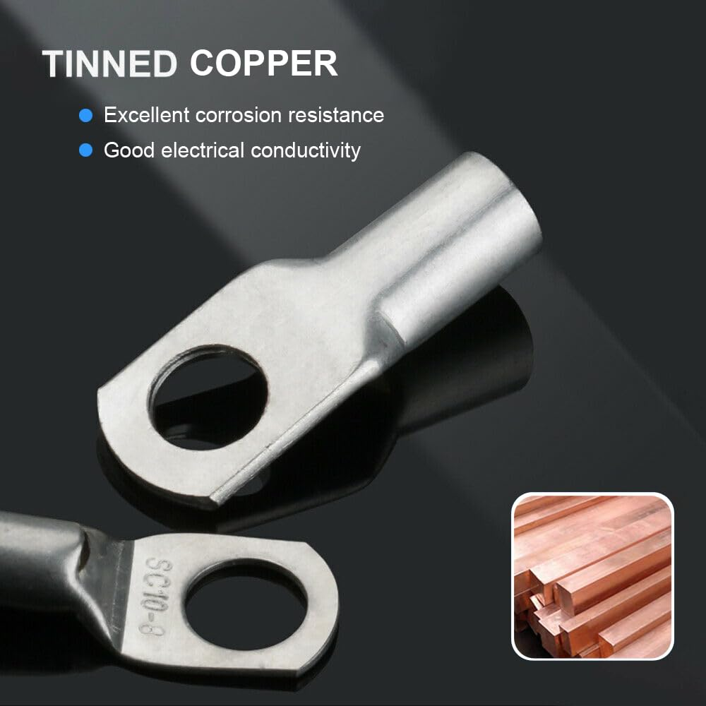 120PCS Heavy Duty Tinned Battery Cable Ends, 10~70Mm&sup2; Copper Eyelets Tubular, Wire Lugs Ring Terminals Connectors with Spy Hole Assortment Kit image number 4