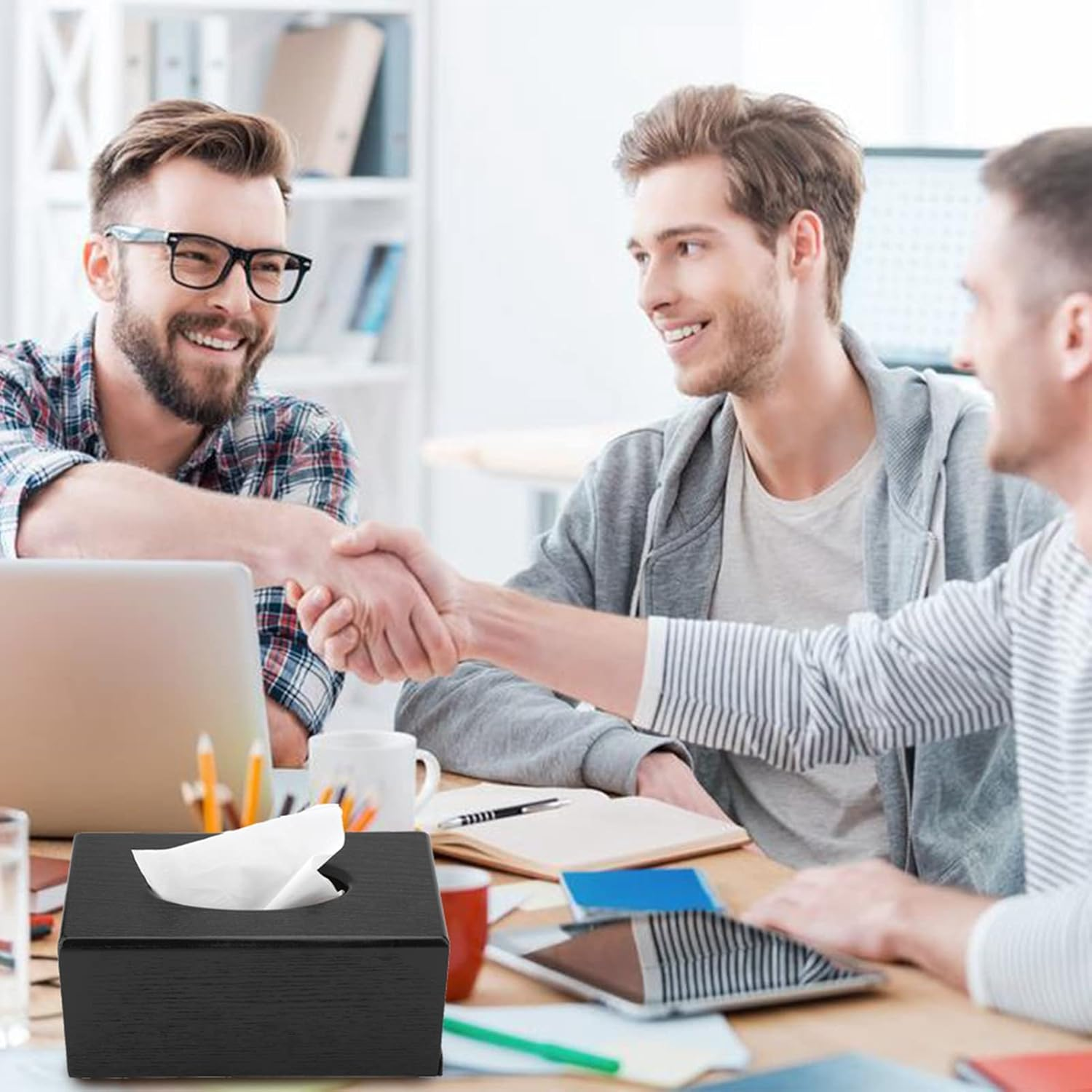Rectangular Tissue Box Cover for Living Room Bedroom Kitchen Bathroom Office Use Standard Tissue Boxes Black Wood Finish - Black image number 2
