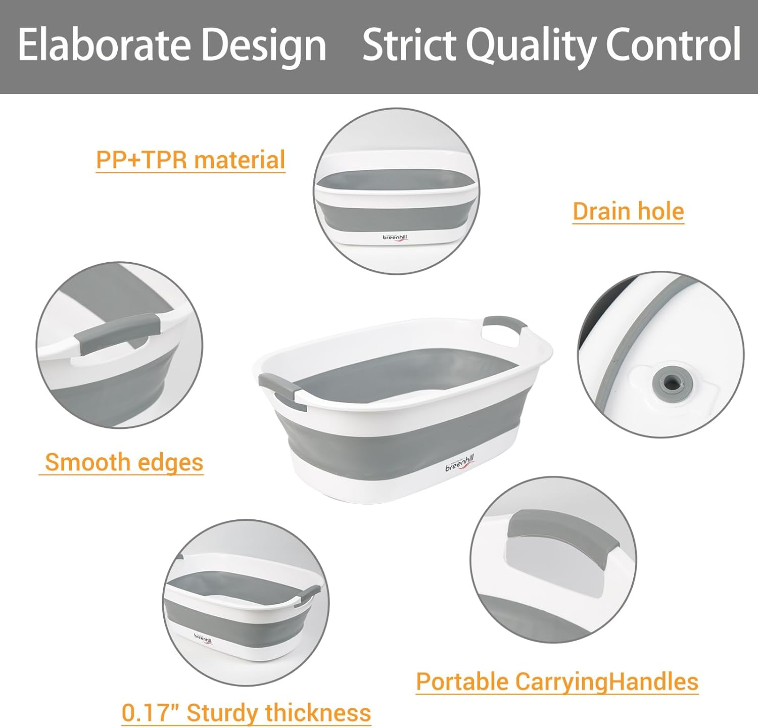 BREENHILL Collapsible Dog Bath Tub for Small Dogs & Cats, Portable Puppy Bath Tub with Water Drain Plug, Space Saving Foldable Pet Bathtub for Indoor & Outdoor Use, Grey - Gray image number 5