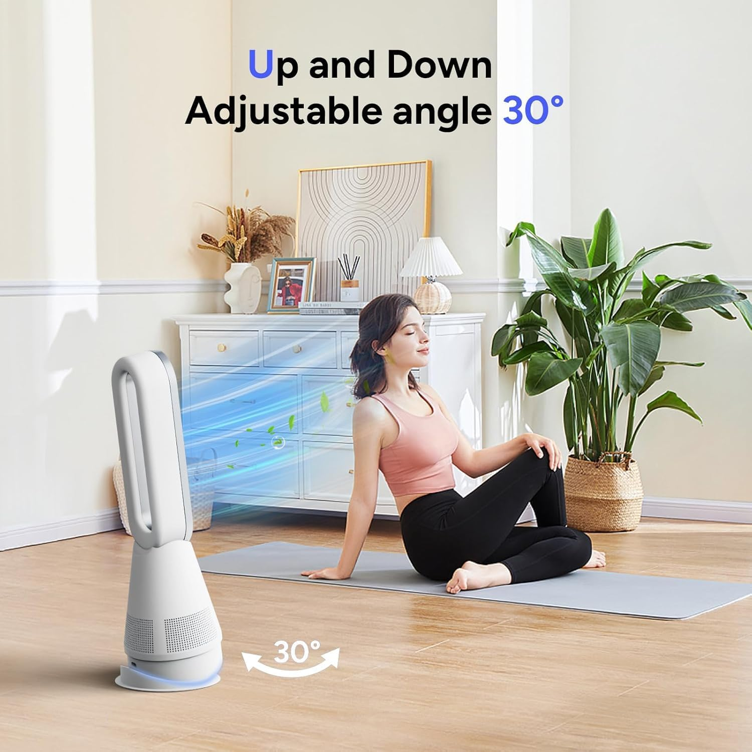 FGHB Bladeless Fan, 25Inch Cooling & Filter Combo Tower Fan 80&deg; Oscillating with Remote, 9H Timer, 8 Speeds, Portable Quiet for Indoor, Bedroom, Home Office Room