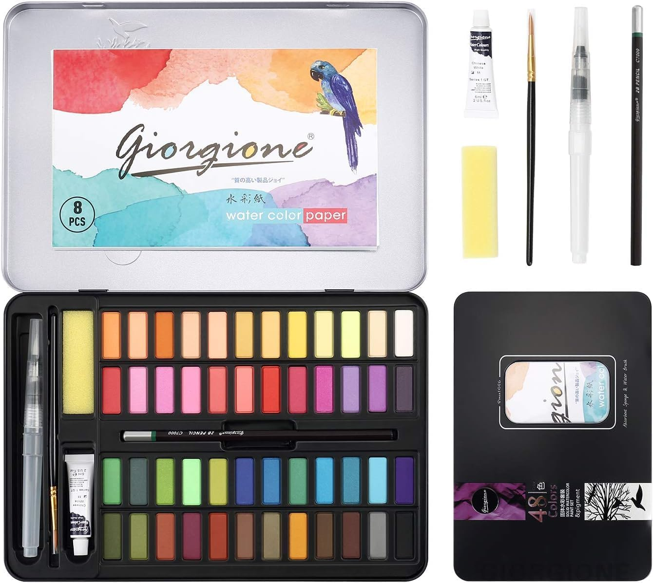 Zarmanuae Watercolour Paint Set, 48 Colors in Portable Box with Watercolour Papers, Brushes, and Tools, Travel Watercolour Set Ideal for Artists, Hobbyists, Kids and Beginners image number 4