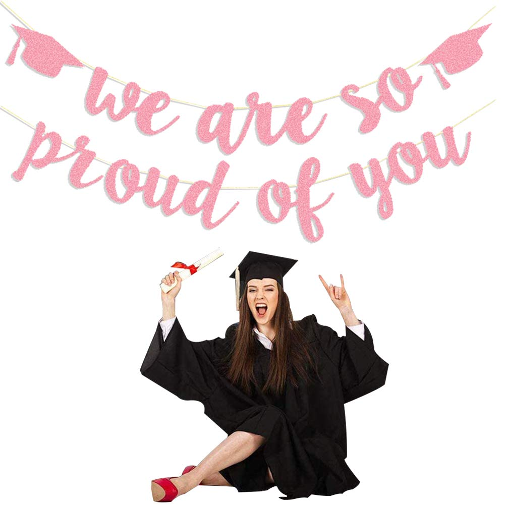 2026 Graduation Banners Party Decorations, Rose Gold Glitter We Are so Proud of You Graduation Banners Garland for Congratulation Graduations Party Supplies, School, Home, Car Decorations - Black,Gold image number 4