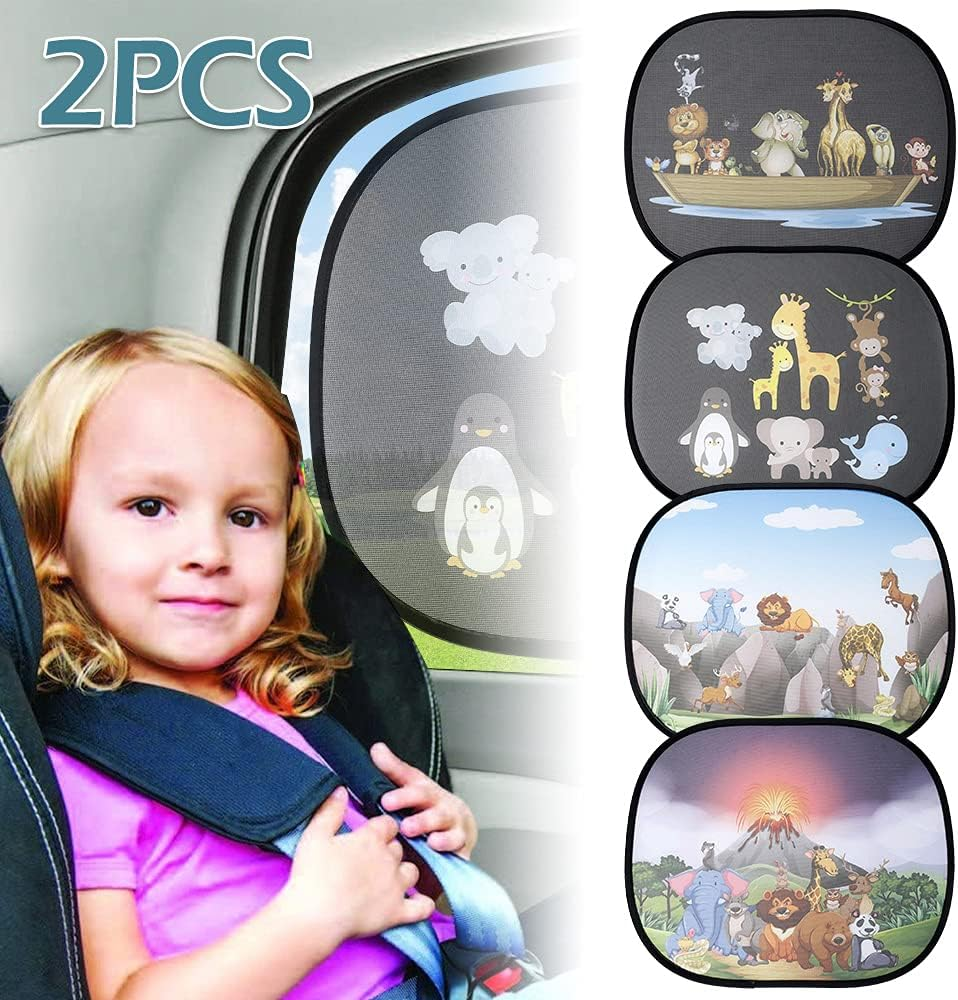 2 Pcs Car Sunshade Side Cartoon Sunscreen Heat Insulation Visor Anti-Ultraviolet Sunscreen Suitable for Most Models (Zoo) image number 2
